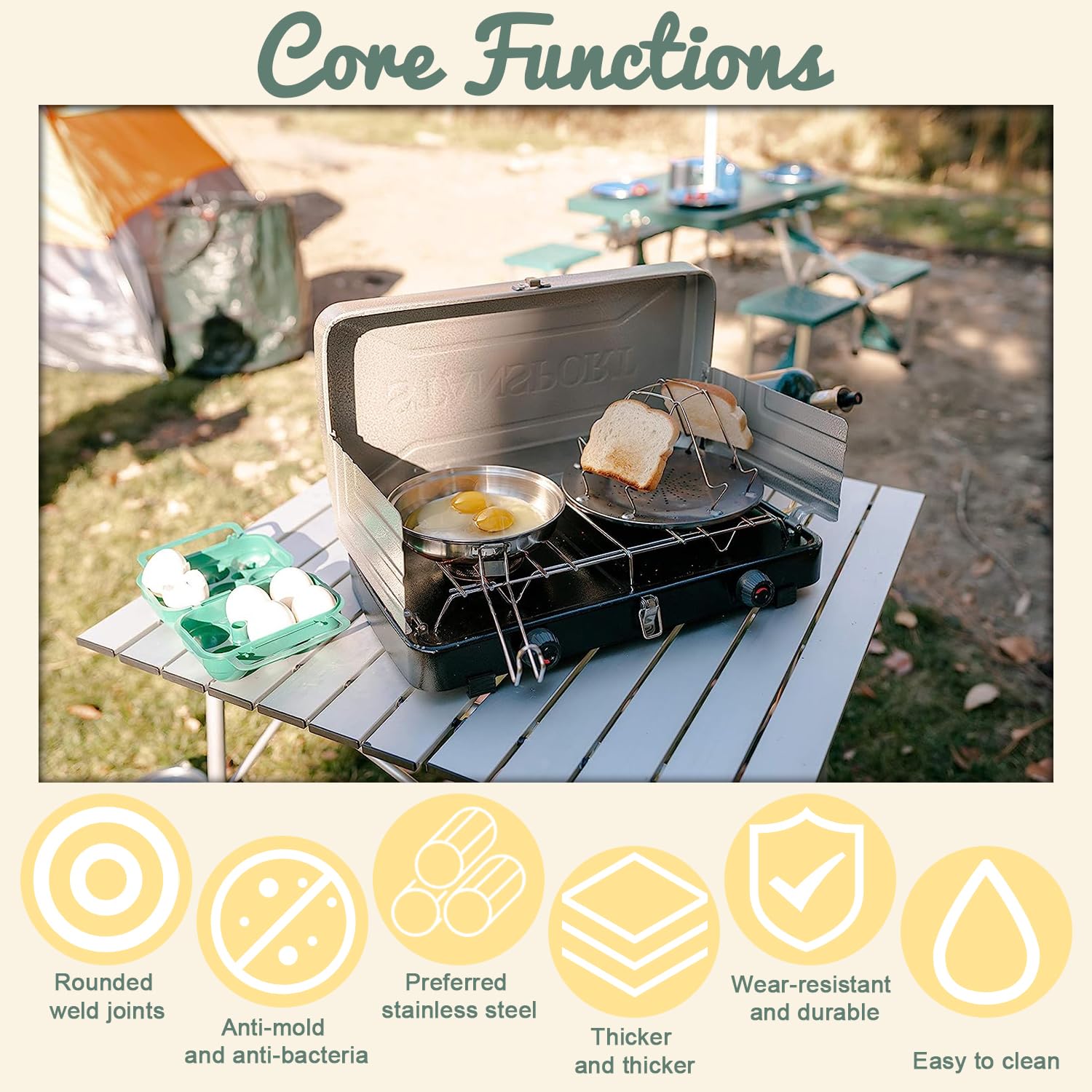 Tostapane Da Campeggio Per Fornelli A Gas - Griglia Pieghevole 4 Fette, Acciaio Inox, Per Outdoor E Picnic - Foto 2