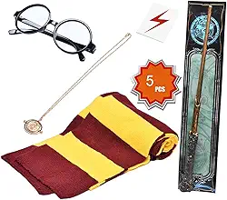 Acessório para fantasia de cosplay acessórios presentes para festa de aniversário de Harry Varinha mágica armação de óculos conjunto de colar - A