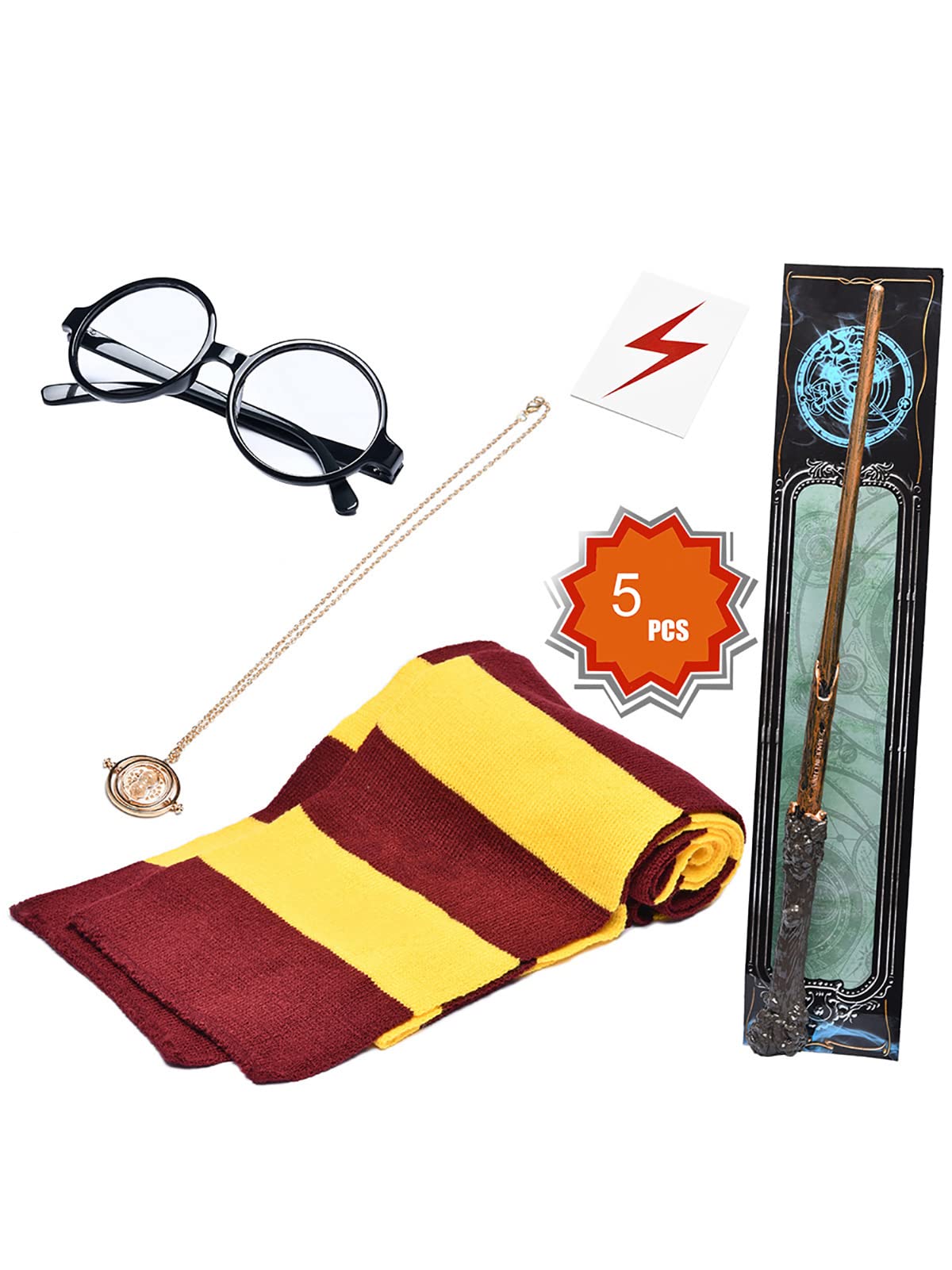 KESOCORAY Cosplay Costume Props Accessories Gifts for Birthday Party Magic Wand Eyeglass Frame Knit Scarf Necklace Set-A