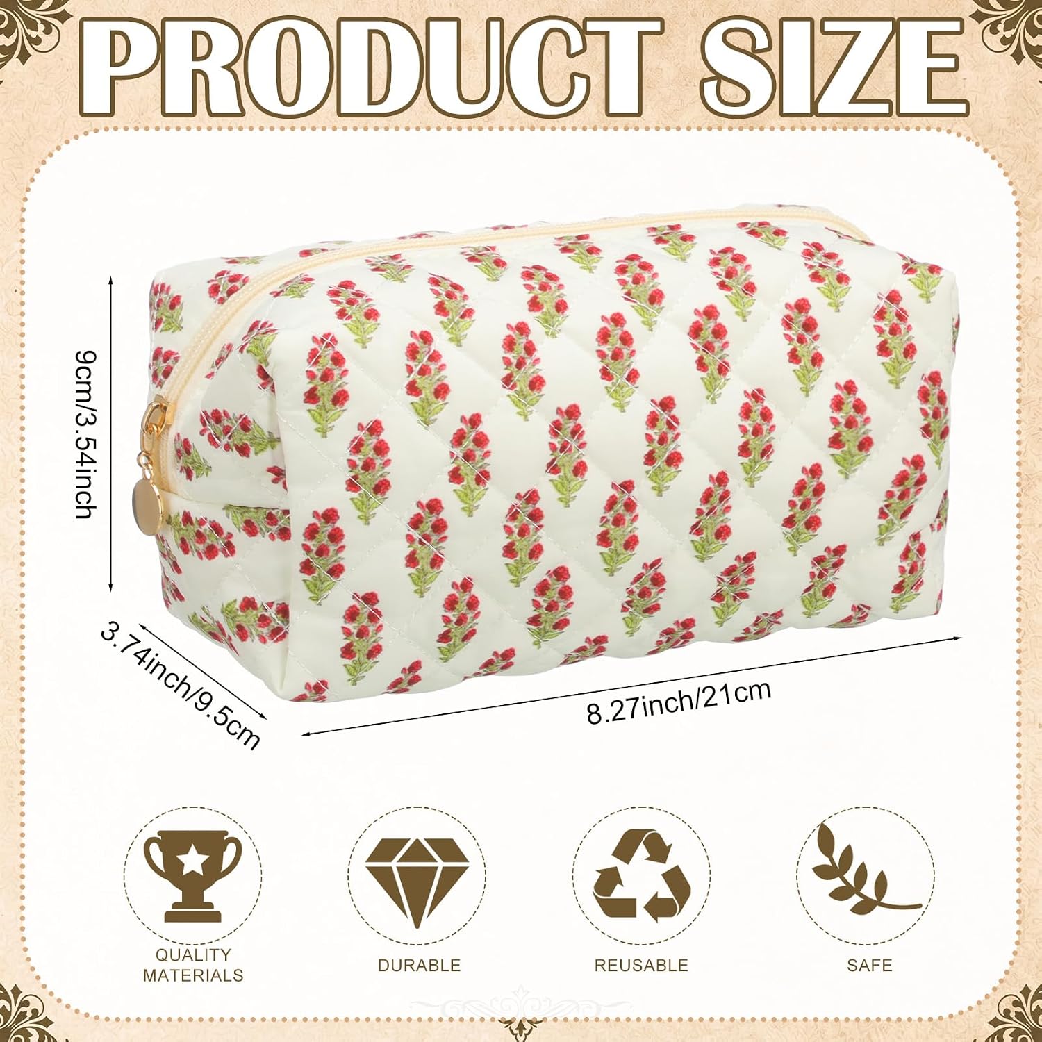 Qinyoung 12 Packs Quilted Makeup Bag Bulk Floral Toiletry Cosmetic Pouch image 2