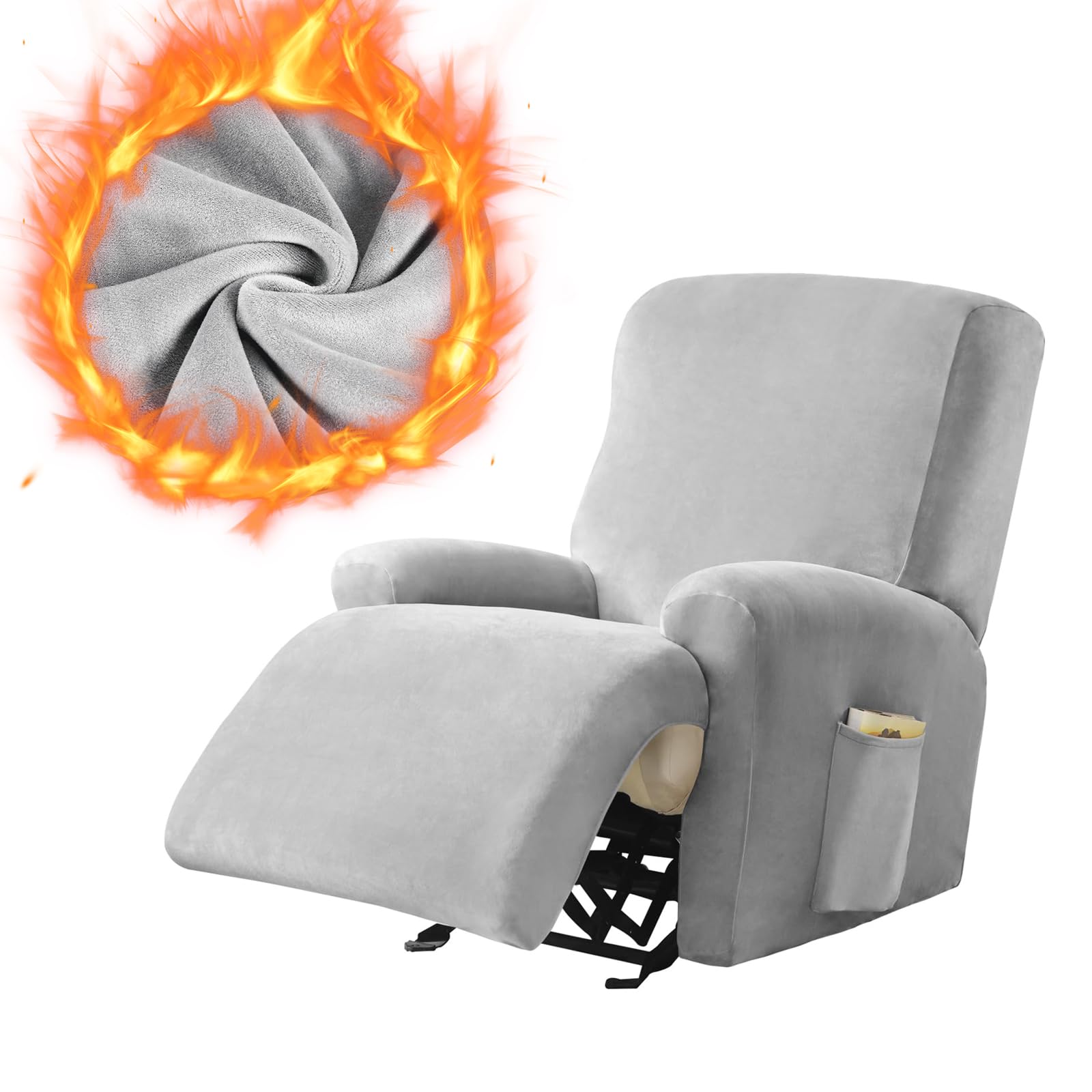 Leorate Velvet Recliner Chair Cover with Side Pocket
