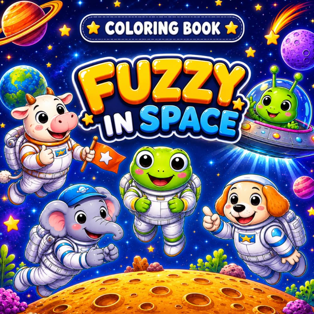 Fuzzy in Space: A Cozy Animal Coloring Book