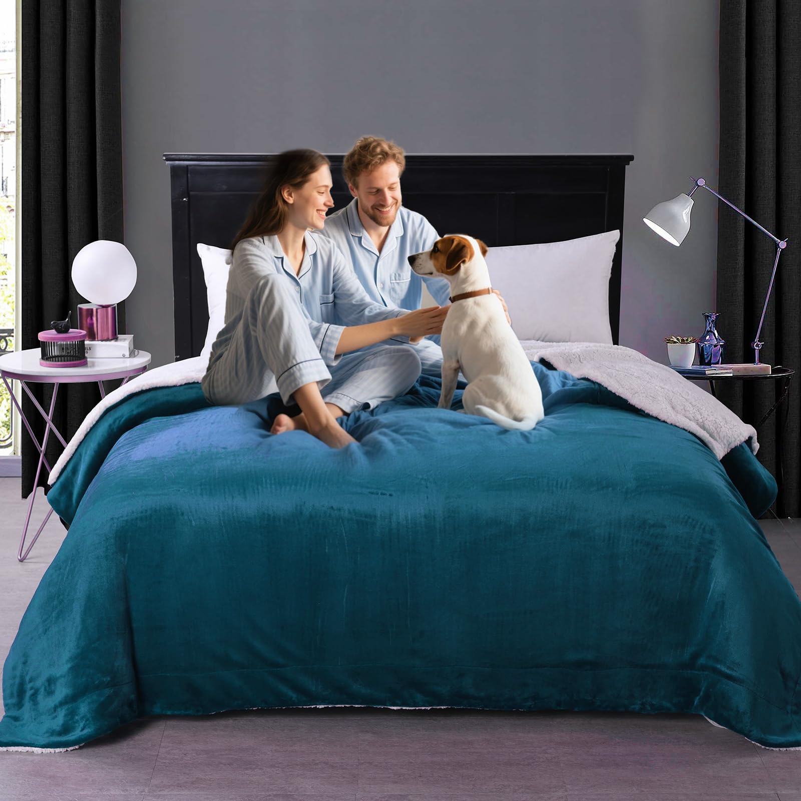 Couverture imperméable lit 200x230 cm plaid réversible bleu grand format