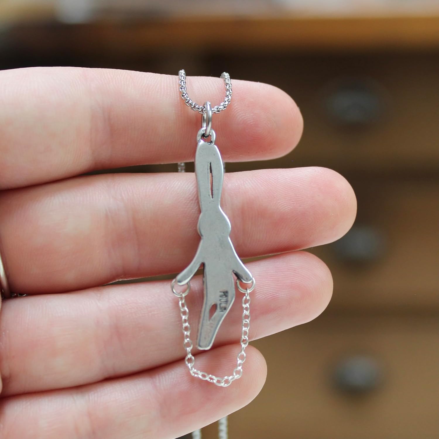 Mark Poulin Rabbit Necklace - Pewter Pendant for Women and Girls - Jumprope Charm on 16-20 Inch Adjustable Stainless Steel Box Chain