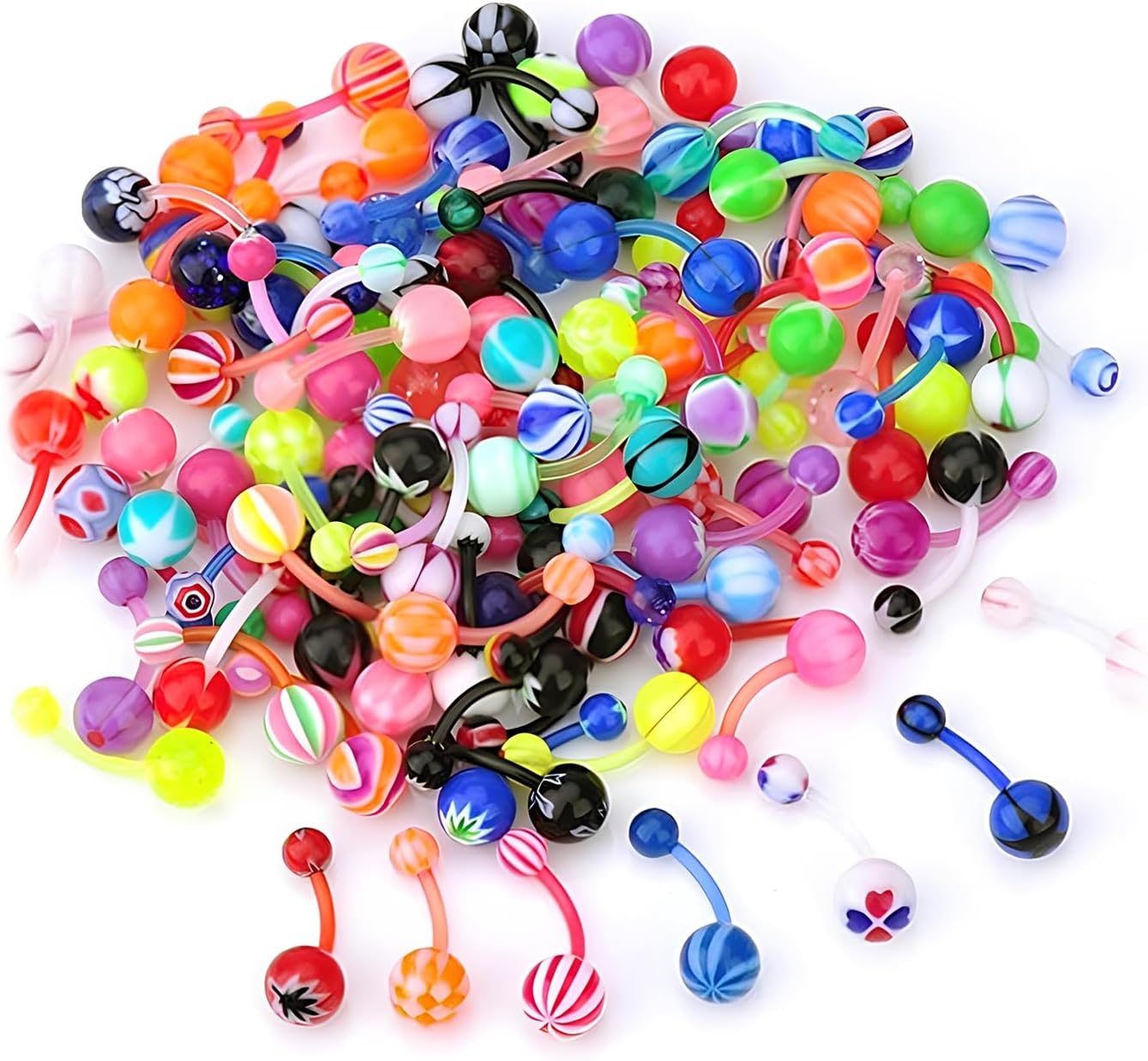 FORUBUS Wholesale Pack of 10/20/30/50 Belly Button Rings – 14G Acrylic Steel Navel Barbell Piercing Jewelry Set for Women