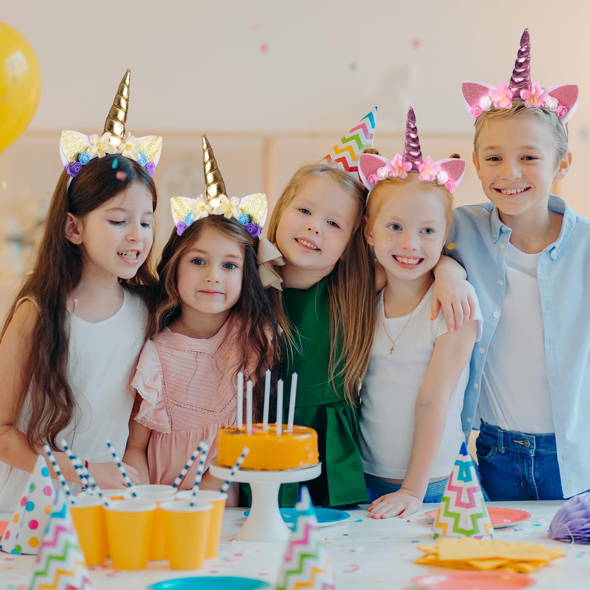 2 Pezzi Cerchietto Unicorno Bambina, FUKPO Fascia Capelli Unicorno Copricapo Unicorno Fasce Capelli in Corno Unicorno, Cerchietti Unicorno Donna Bambini Festa Compleanno Accessori(Rosa e Oro