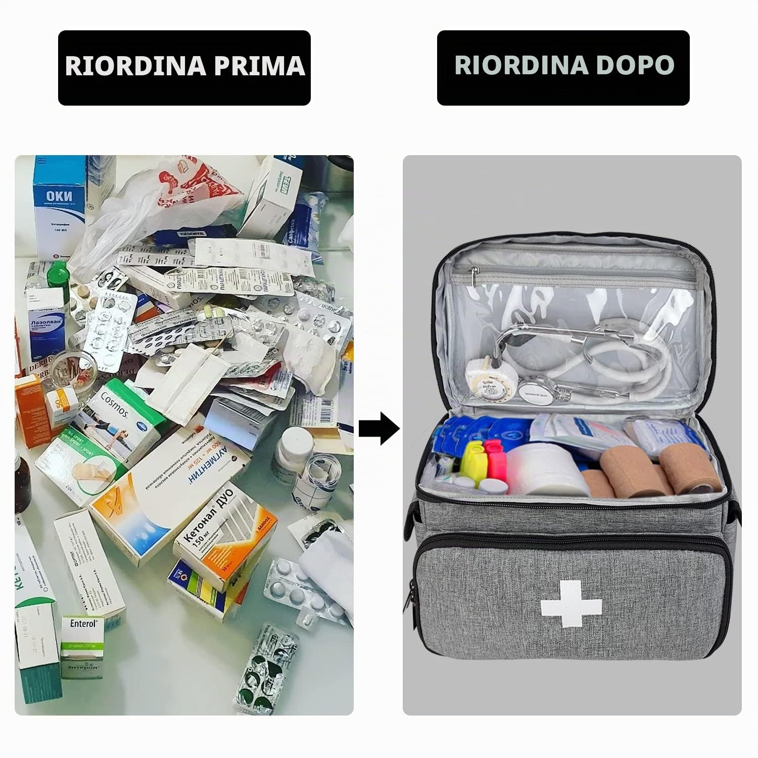 Boczif Kit di pronto soccorso, Borsa di trasporto di stoccaggio di primo soccorso, Organizer kit medici di emergenza, per la casa, ufficio, viaggi, all'aperto (grigio)(solo borsa)