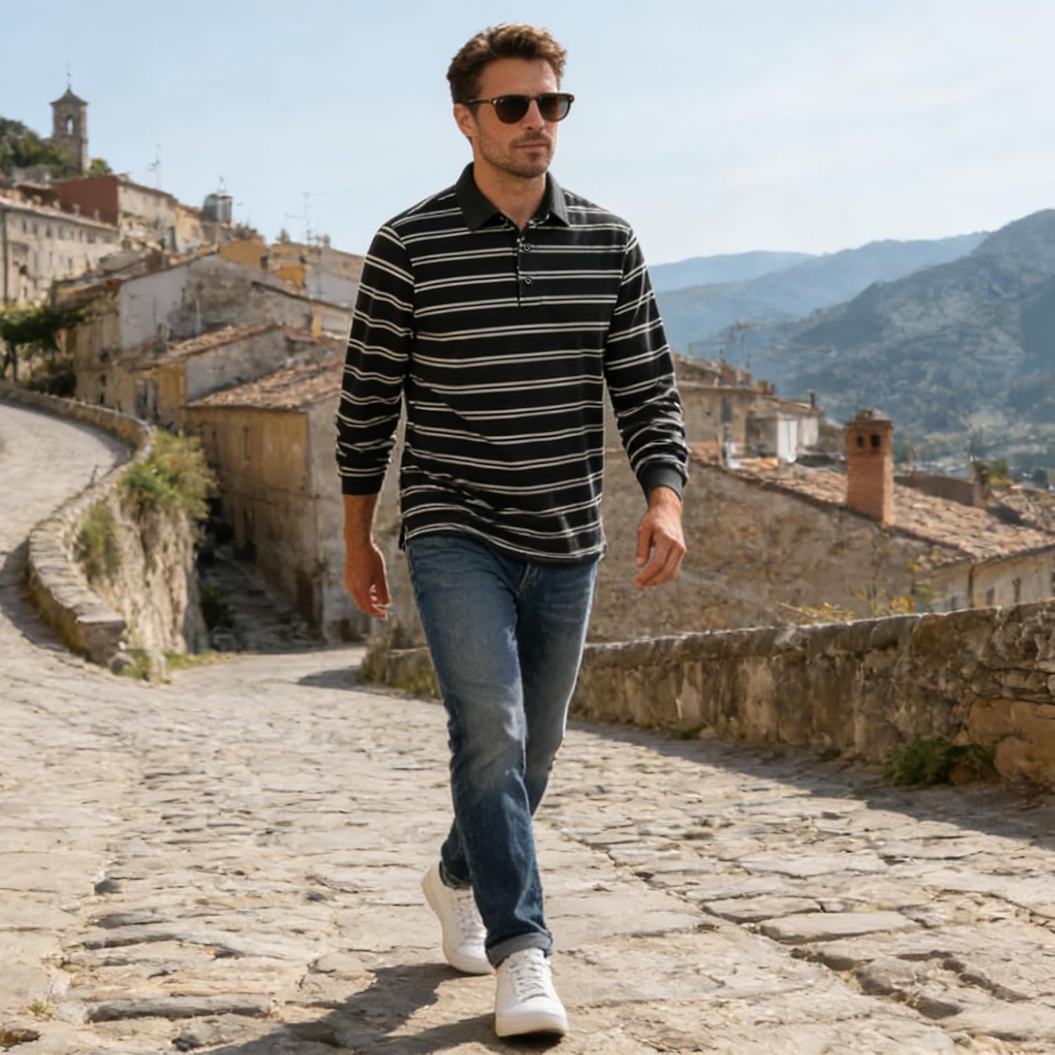 TAPULCO Mens Classic Fit Striped Polo Shirts Long&Short Sleeve Casual Collared Sports Daily T-Shirts for Everyday Wear - Image 2