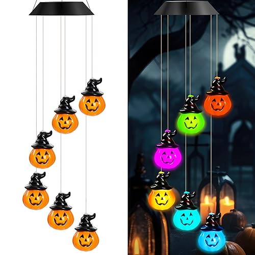 GlikCeil Halloween Solar Wind Chimes 27.5Inch Halloween Decorations Outside Waterproof
