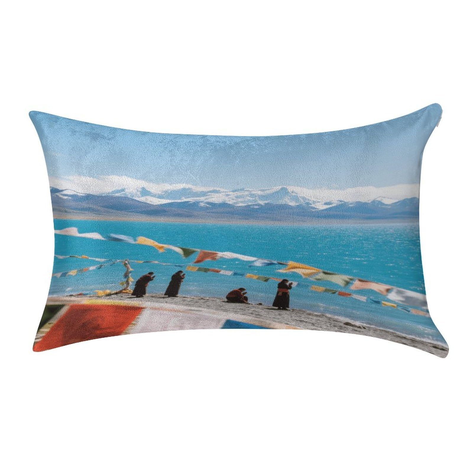Fekiloot Style Namtso Lake Snow Mountain Pillow Covers Home Decor Pillow Cases