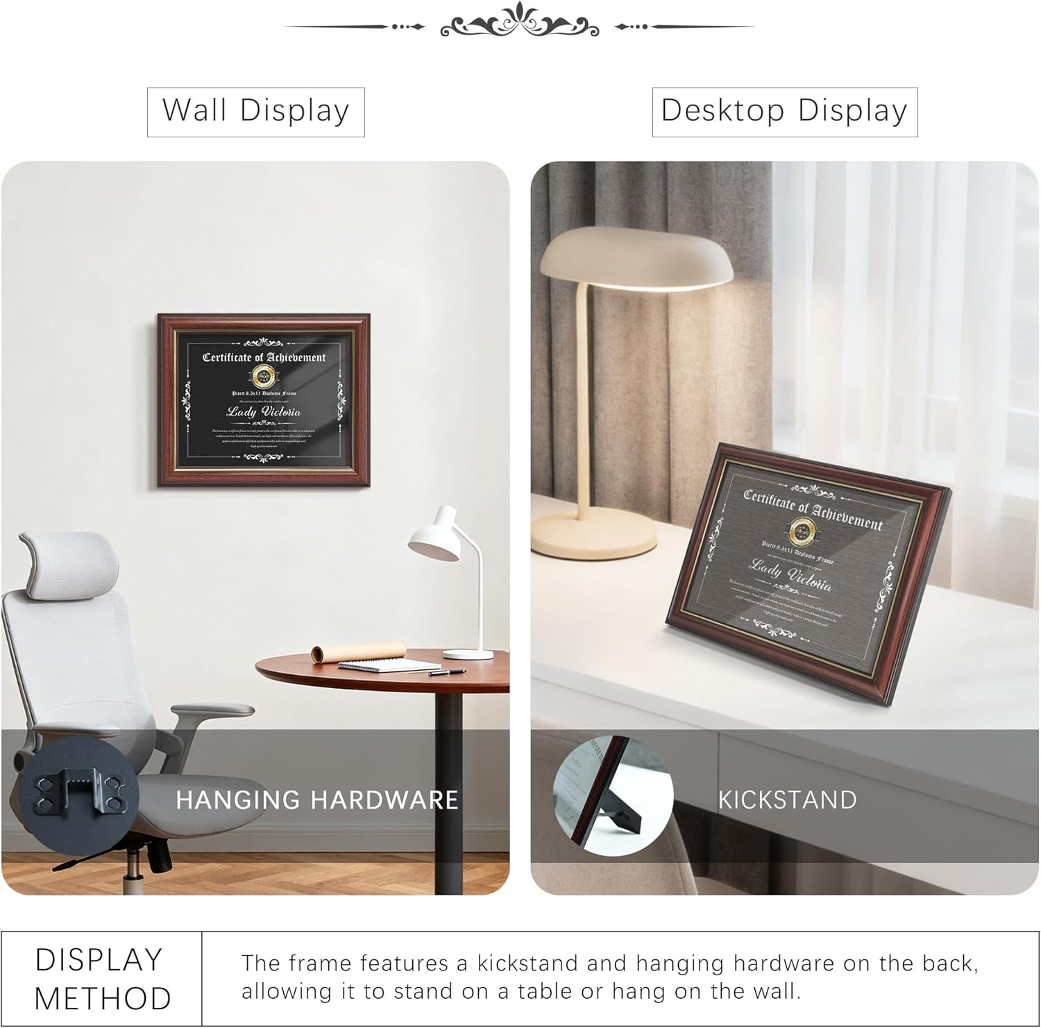 Picrit 8.5x11 Mahogany Diploma Certificate Frame with Tempered Glass, Degree Document Frame with Gold Rim for Wall and Tabletop, 3 Pack