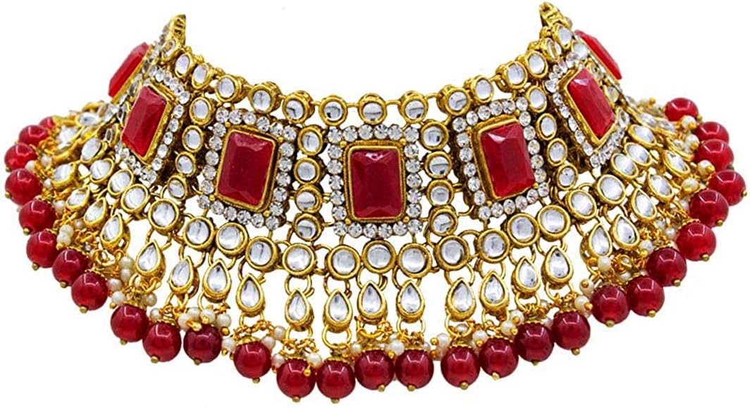 Aheli Traditional Faux Kudan Choker Necklace Earrings Maang Tikka Set Bollywood Wedding Indian Bridal Bharatanatyam jewellery set Gift for Women - Image 7