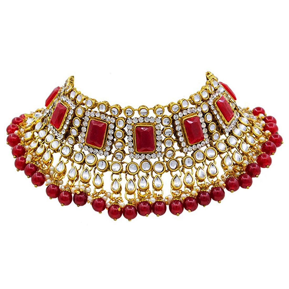 Peora Rani Padmavati Dulhan Bridal Kundan Pearl Choker Necklace with Earrings Maang Tikka for Women Girls Indian Traditional Jewellery Set 3