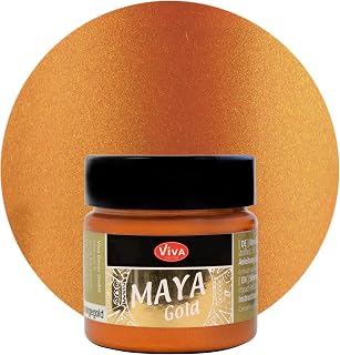 Viva Decor Maya Gold (Orange Gold) 1.52 Fl Oz - Shiny metallic acrylic paint for creative works on wood, glass, and porcelain. Impact-resistant, smudge-proof, and weatherproof for long-lasting results