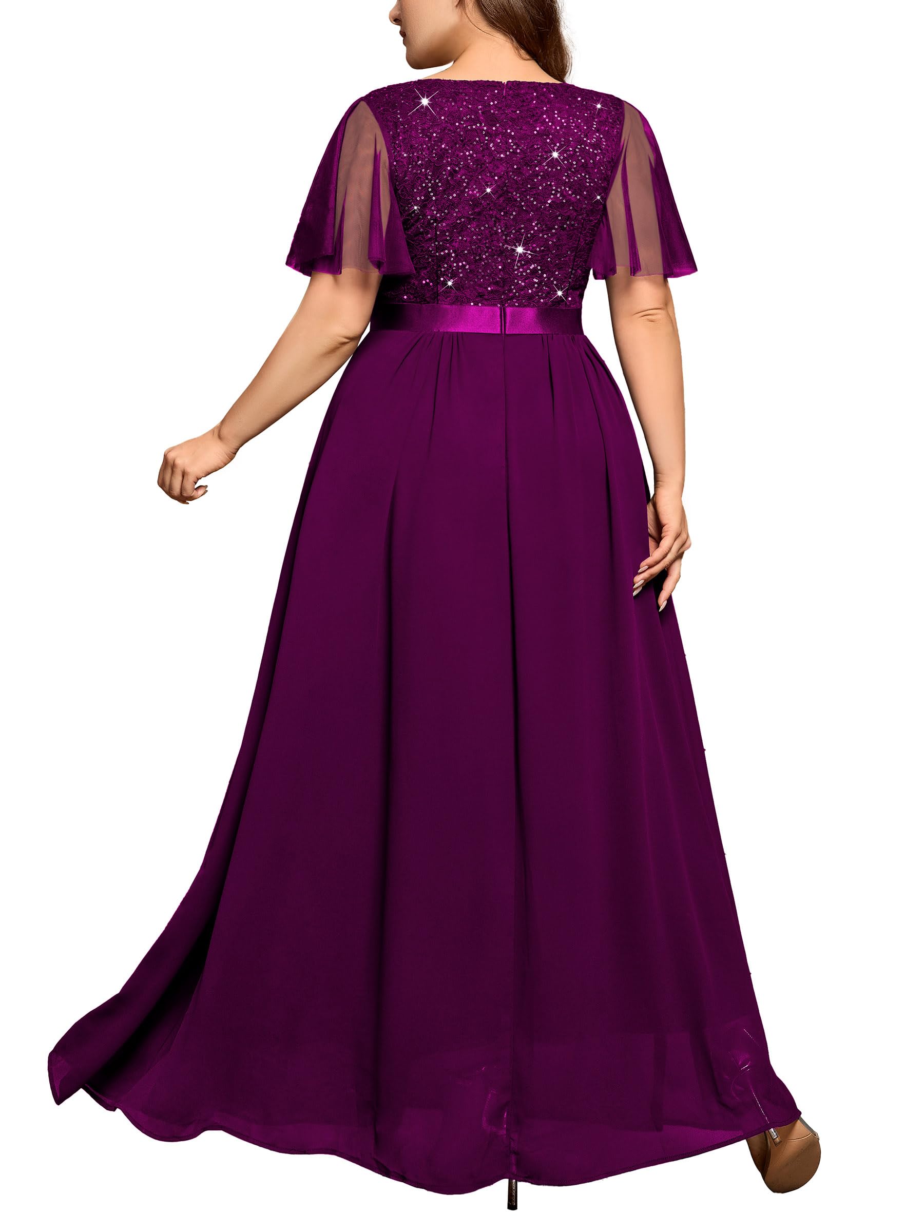 MISSMAY Abito da donna, taglie forti, vintage, con maniche svolazzanti, scollo a V, pizzo e paillettes, abito da cerimonia nuziale, cerim