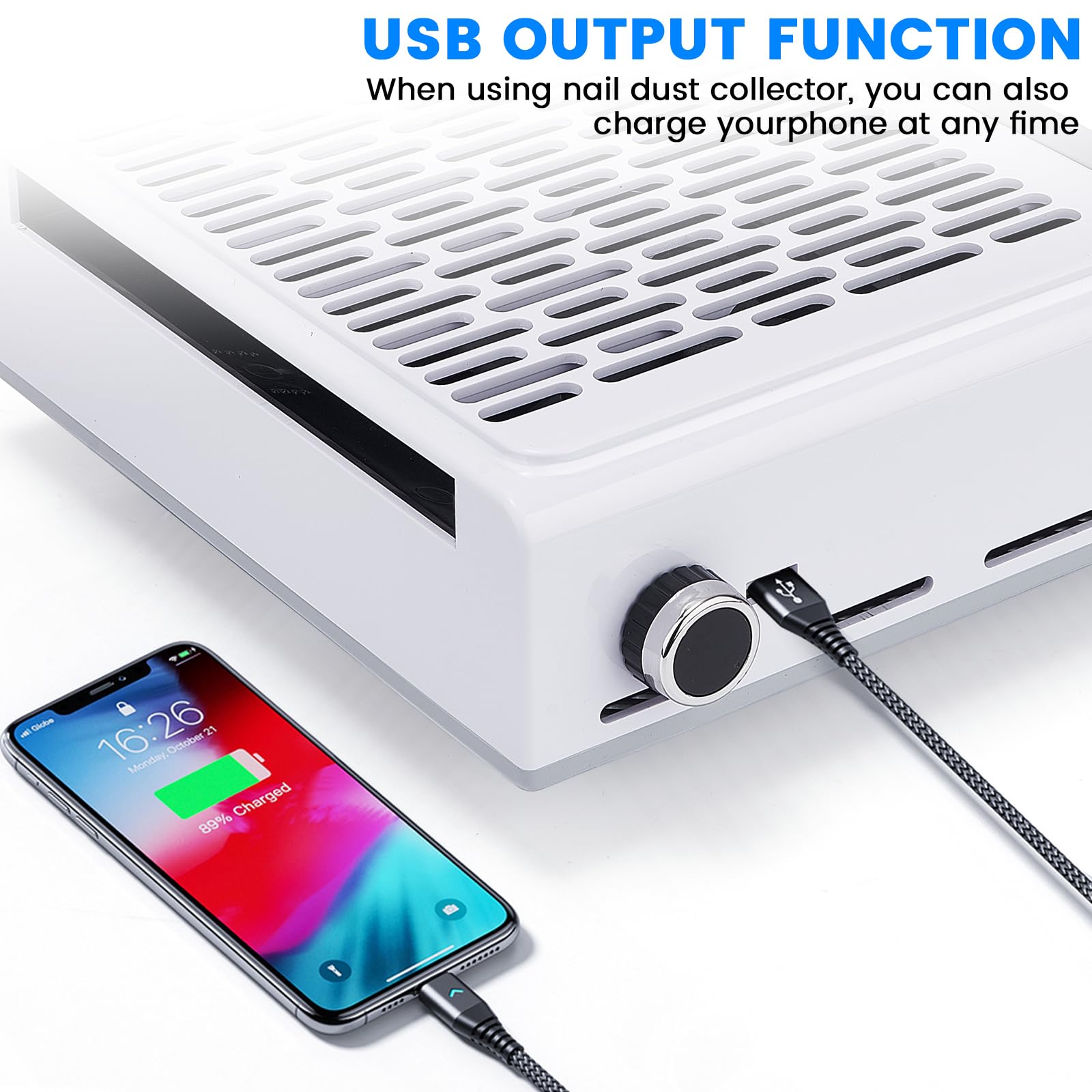 100W Aspirador UñAs Profesional, Con Filtro Aspirador UñAs, Velocidad Regulable Aspirador Manicura, Para Salones De Manicura, Manicura, Grabado, Pulido (Blanco)