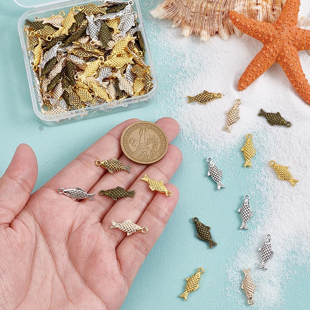 AHANDMAKER 150Pcs 5 Colors Metal Fish Charms for Craft, Tibetan Style Sea Animal Pendants Ocean Theme Metal Dangle Charm for Jewelry Making DIY Necklaces Bracelets Earrings Keychains Craft Supplies - Image 3