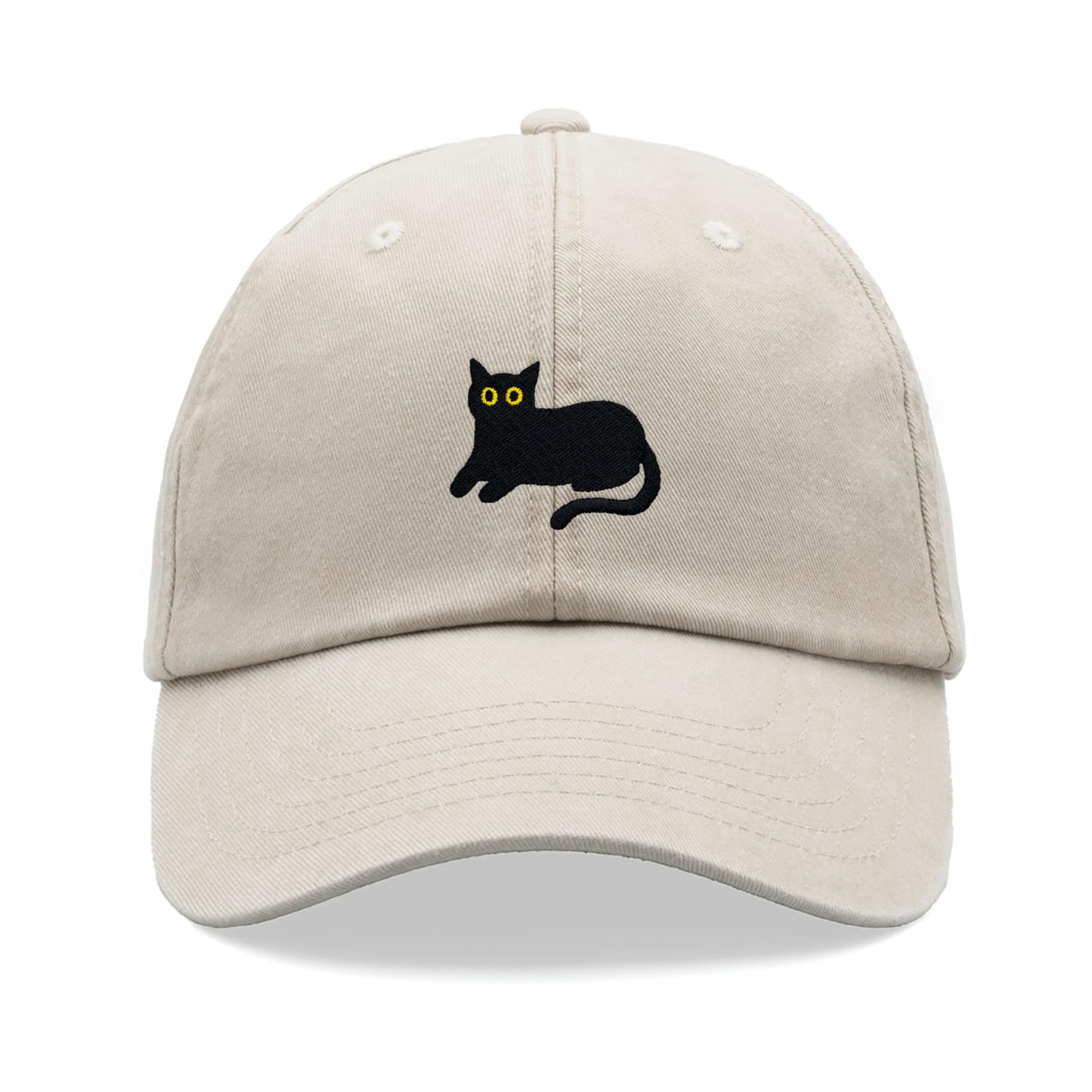 Black Cat Lying Down Baseball Cap Vintage Washed Unisex Dad Hat Adjustable Stone