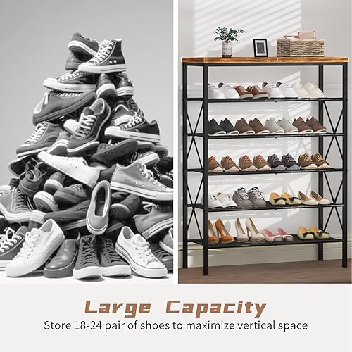 Miniatura 8 de Organizador de zapatos de 6 niveles, estante de almacenamiento de zapatos de gran capacidad para entrada, armario, estantes de malla de metal, con