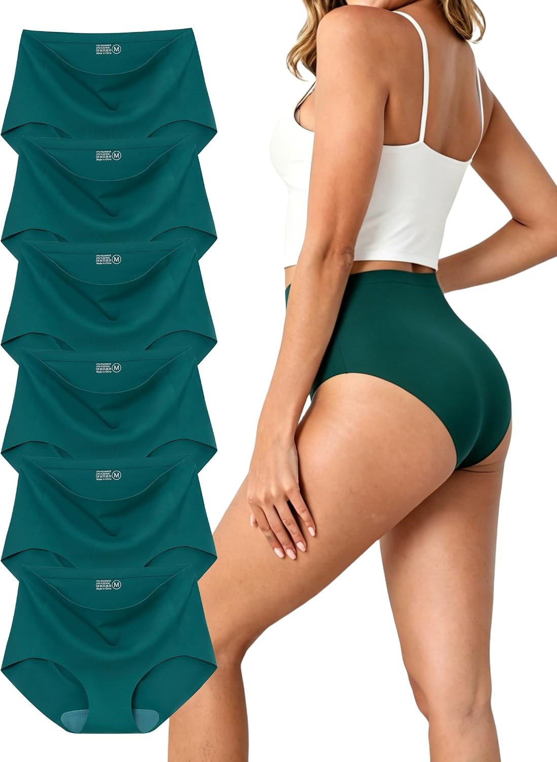 Womens Underwear, Seamless Underwear for Women, Briefs High Waisted, Size XL, Black, 6 Pack