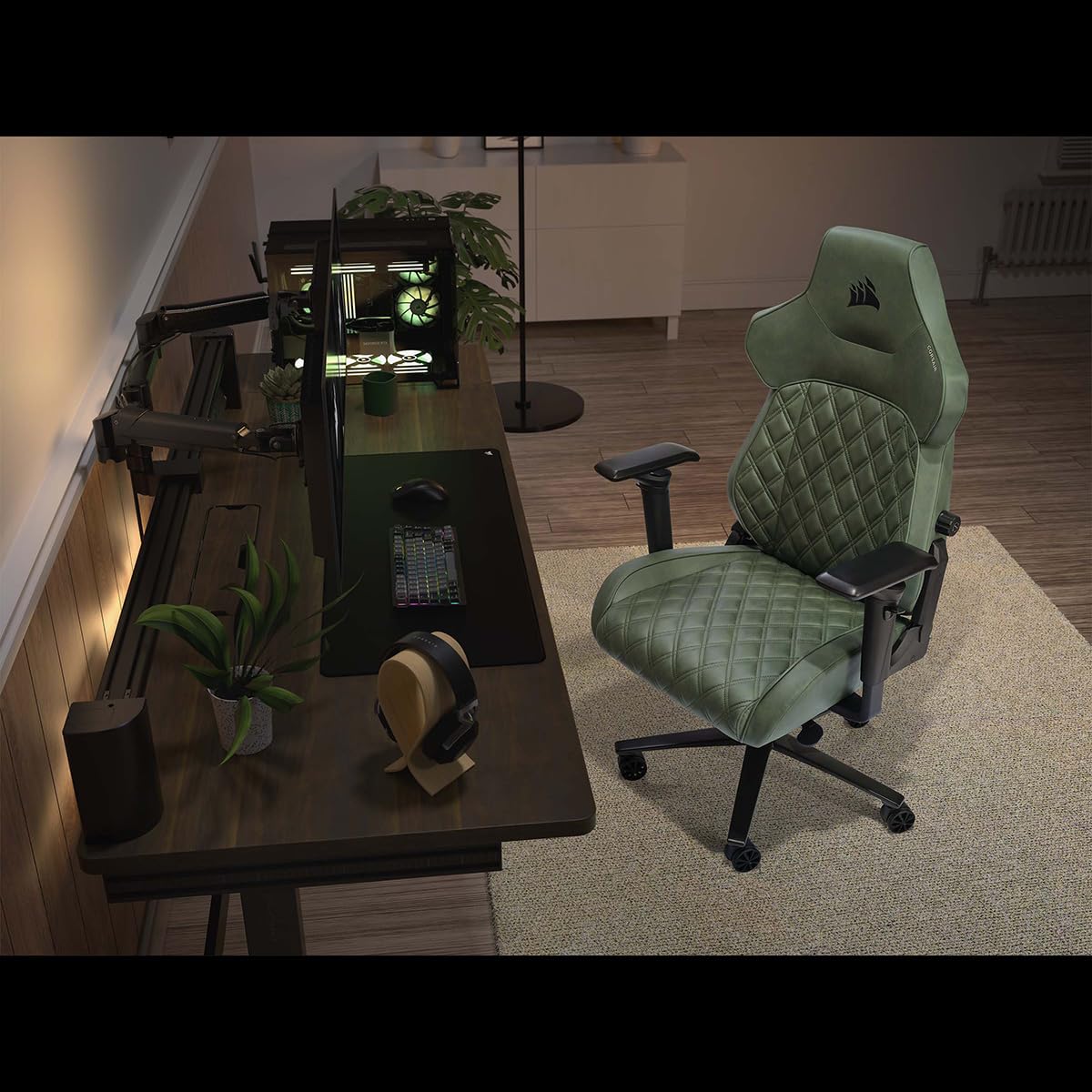 Corsair TC500 Luxe Fauteuil Gaming – Tissu Respirant de Qualité Supérieure – Sièges Larges – Accoudoirs Réglables dans Cinq Directions – Support Lombaire Réglable – Inclinaison 90-135° – Sherwood