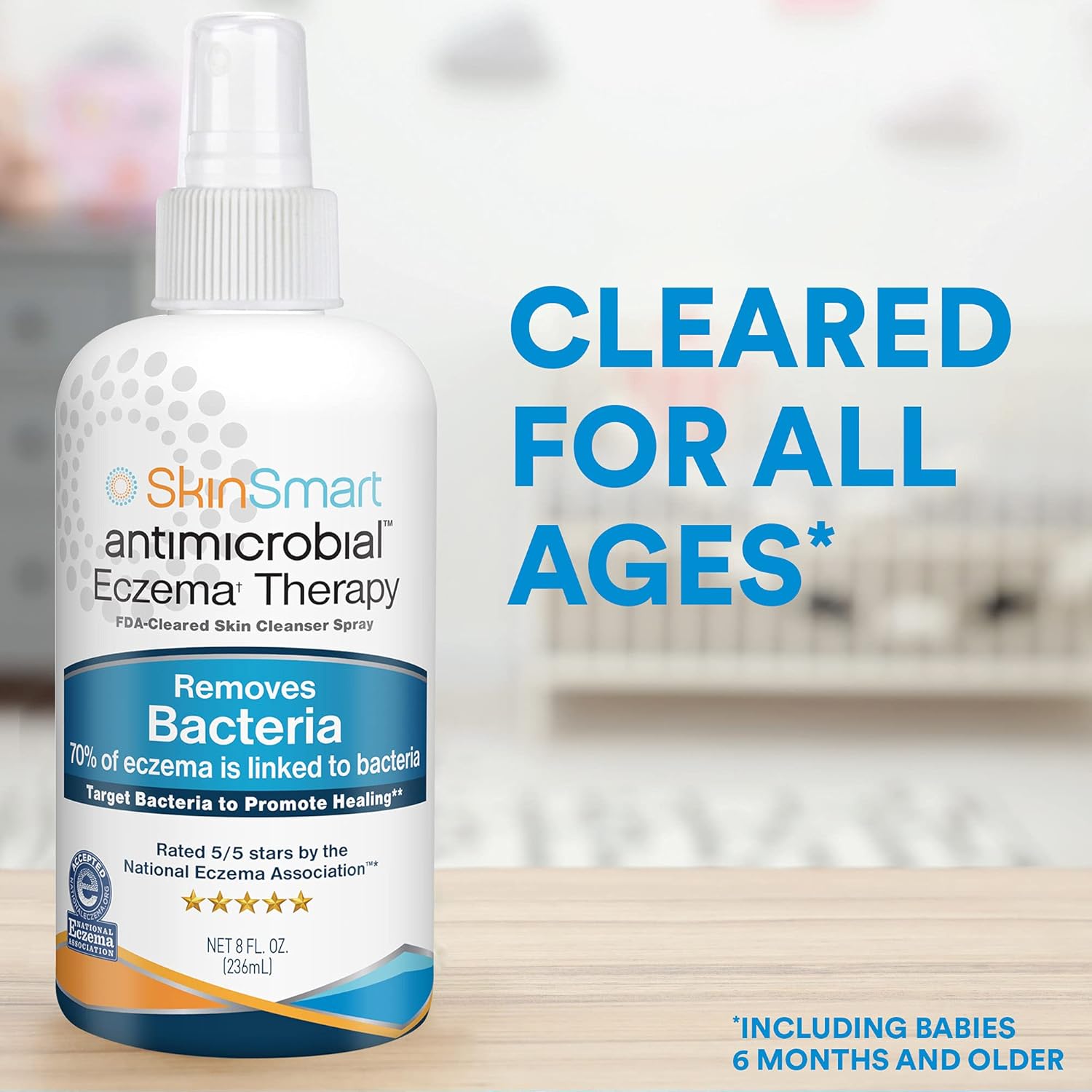 SkinSmart Antimicrobial Eczema Therapy with Hypochlorous Acid, Removes Bacteria so Skin Can Heal, for Adults, Kids and Seniors, 8 Ounce Clear Spray : Health & Household