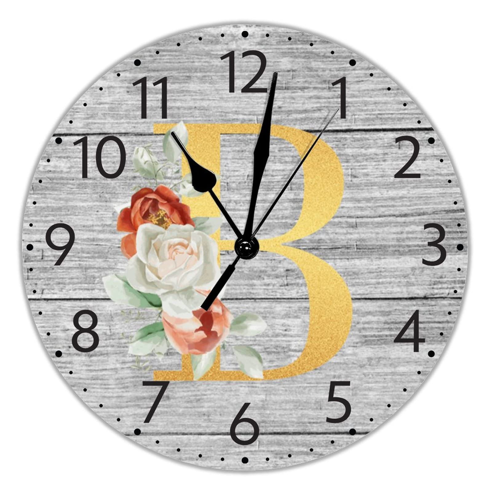 Horloge silencieuse lettre B dorée 30 cm pour éliminer le bruit du tic-tac