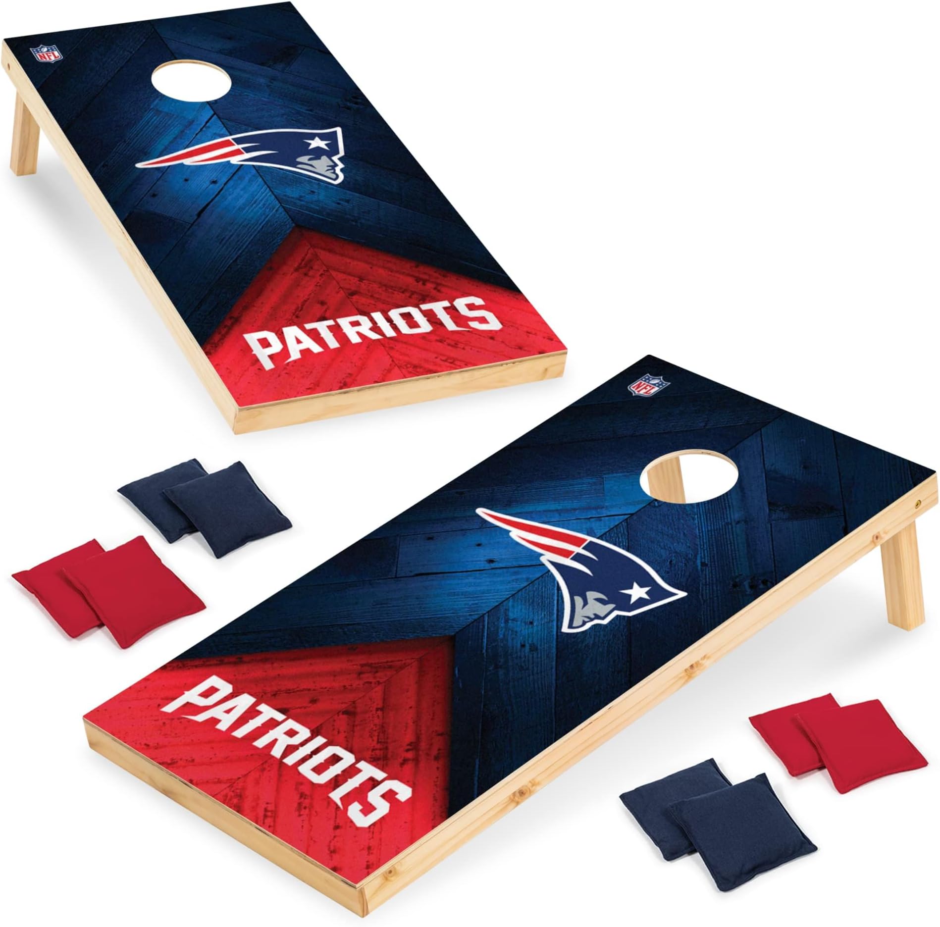 NFL Football 2' x 4' Regulation Size Solid Wood Cornhole Set with Direct Print HD Team Graphics Great Gift for Any Football Fan! Bean Bag Toss Family Outdoor Game