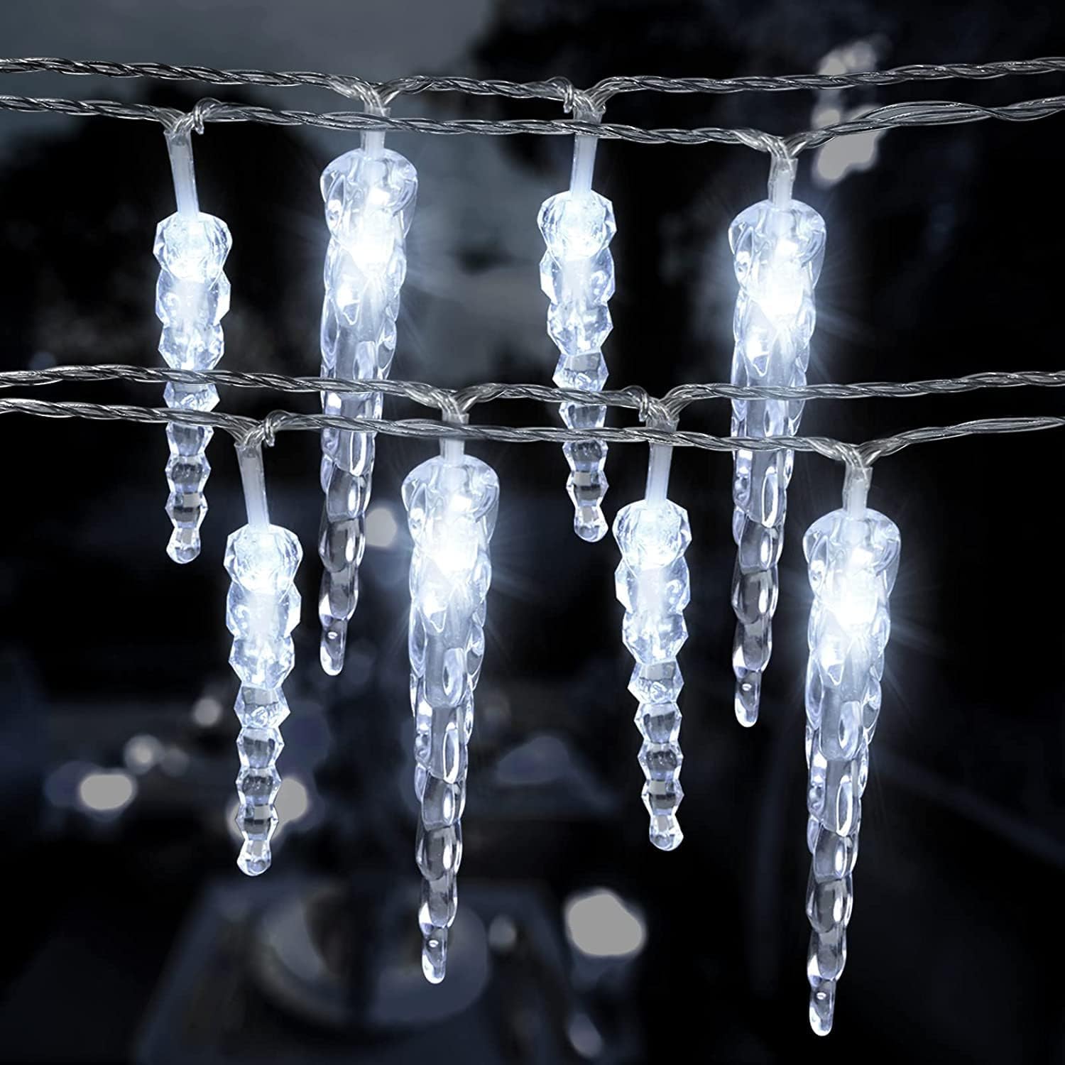 SUAVER LED Eiszapfen Lichterkette Außen und Innen, Wasserdicht 6M 40LED Eiszapfenleuchten Batteriebetrieben Eisregen Weihnachtsbeleuchtung Meteorschauer Lichte für Garten Außendeko (Weiß) Beleuchtung
