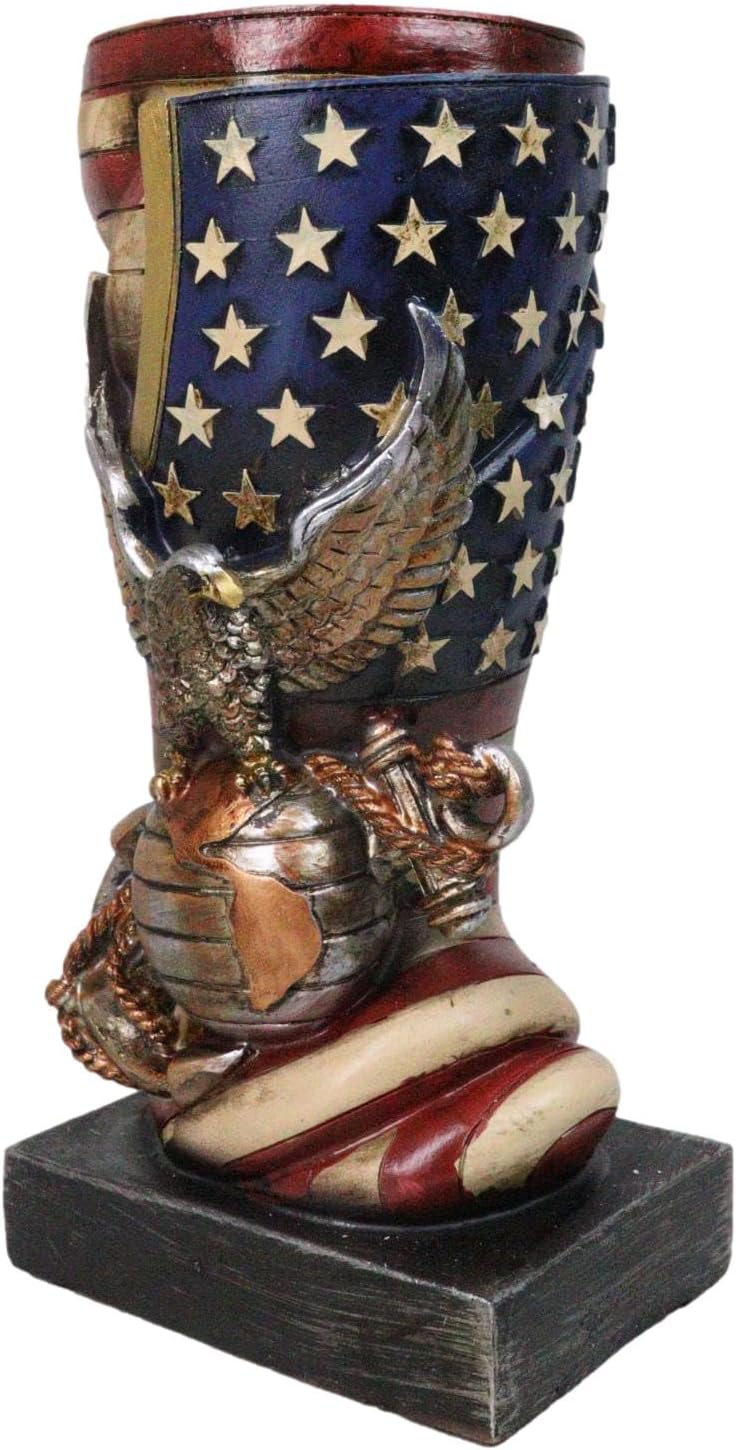 Ebros Gift Patriotic USA Military Bald Eagle with Star Spangled Banner American Flag Flower Bouquet Vase Or Planter Decorative Figurine