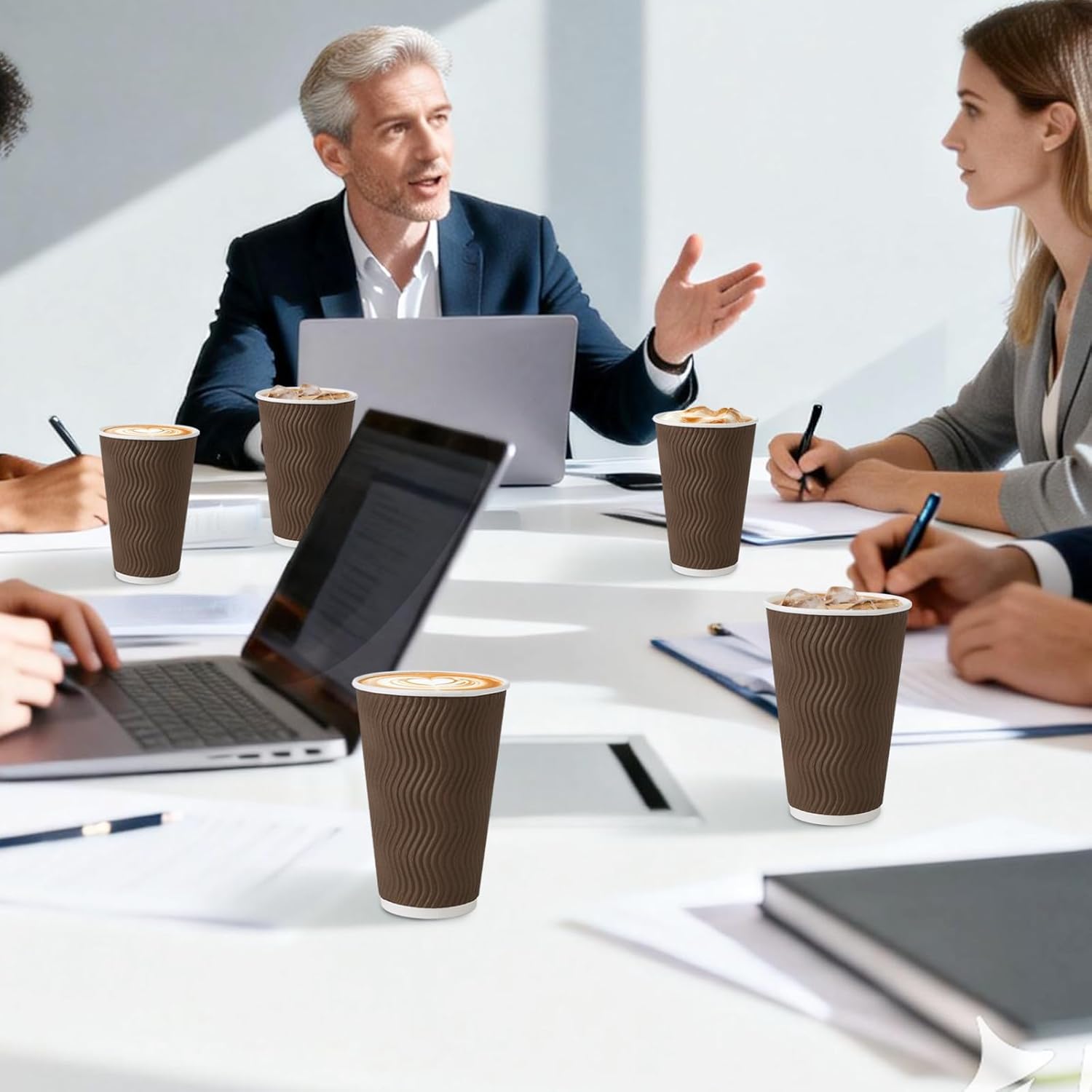 90 Pack 16 oz Coffee Cups Disposable,Insulated Paper Coffee Cups,Corrugated Ripple Wall Design Paper Cup,Hot Cold Drinking Cup for Party, Picnic, Travel, Business, Home