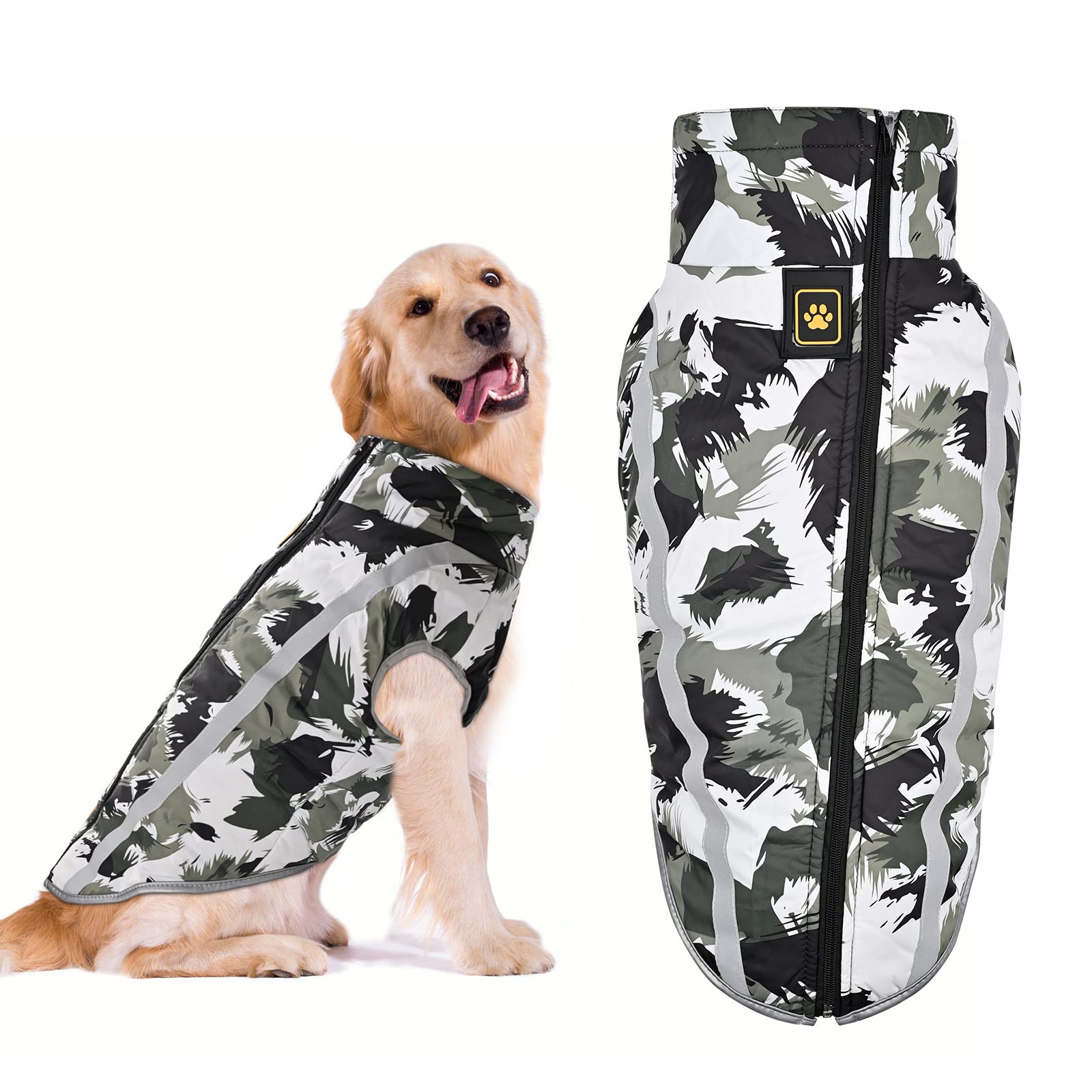 YUDISEN Dog Winter Coat Waterproof Vest, Warm Dog Jacket with Windproof Turtleneck, Outdoor Sport Dog Clothes with Reflective Strips (Black, 5XL)