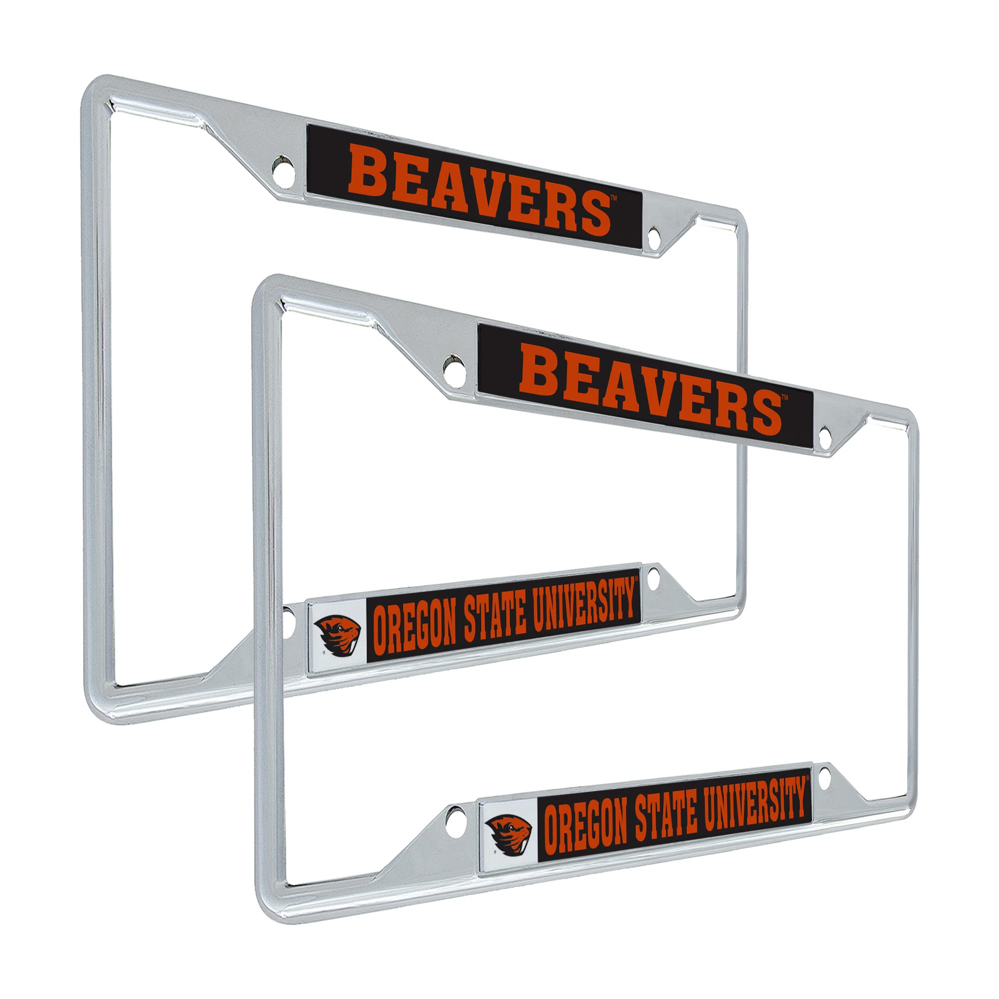 Desert Cactus Oregon State University License Plate Frame Car Tag Holder for Front or Back of Car Officially Licensed Metal (Black Mascot 2-Pack)