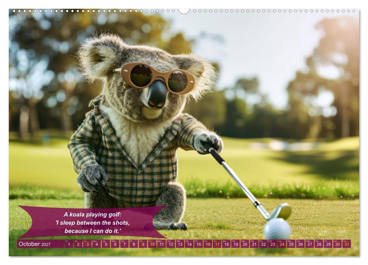 Funny charming animals as golf players (High Quality Premium Wall Calendar 2027 DIN A2 landscape),CALVENDO 12 Month Wall Calendar: Enjoy funny animals in golfer's poses