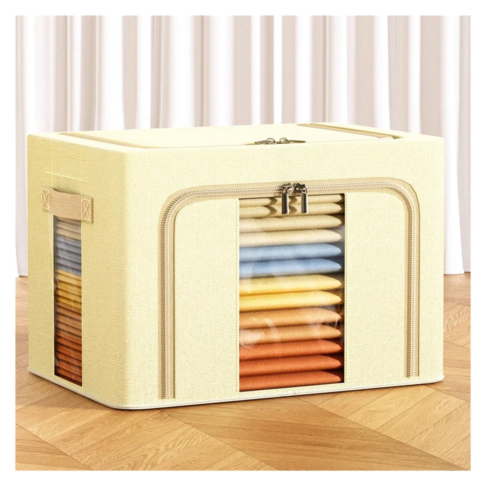 Bolsa de Almacenamiento Caja de almacenamiento de mantas plegable de tela Oxford for armario de dormitorio con ventana transparente y cremallera bidireccional Para Guardar Ropa, Edredones, Mantas(Grey