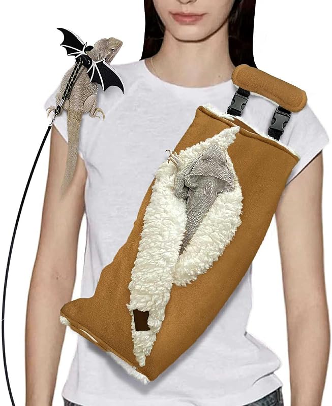 Peitoral tipo sling ajustável para répteis e pequenos animais WATFOON, pelúcia, Caramel