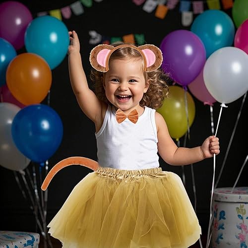 Miniatura 4 de Kirei Sui Diadema y tutú para niños y adultos, diseño de mono dorado y marrón