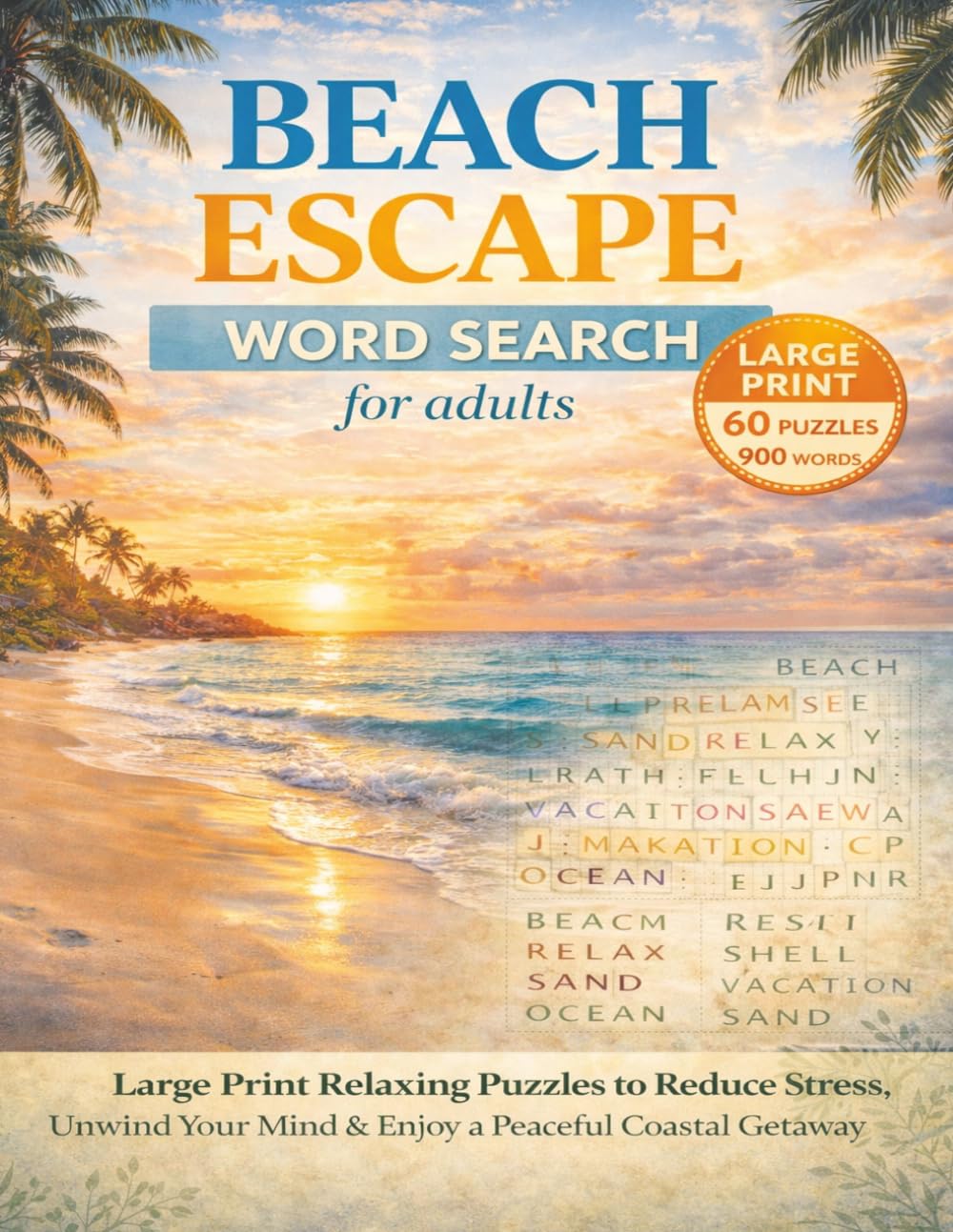 Beach Escape Word Search for Adults: Large Print Relaxing Puzzles to Reduce Stress, Unwind Your Mind & Enjoy a Peaceful Coastal Getaway