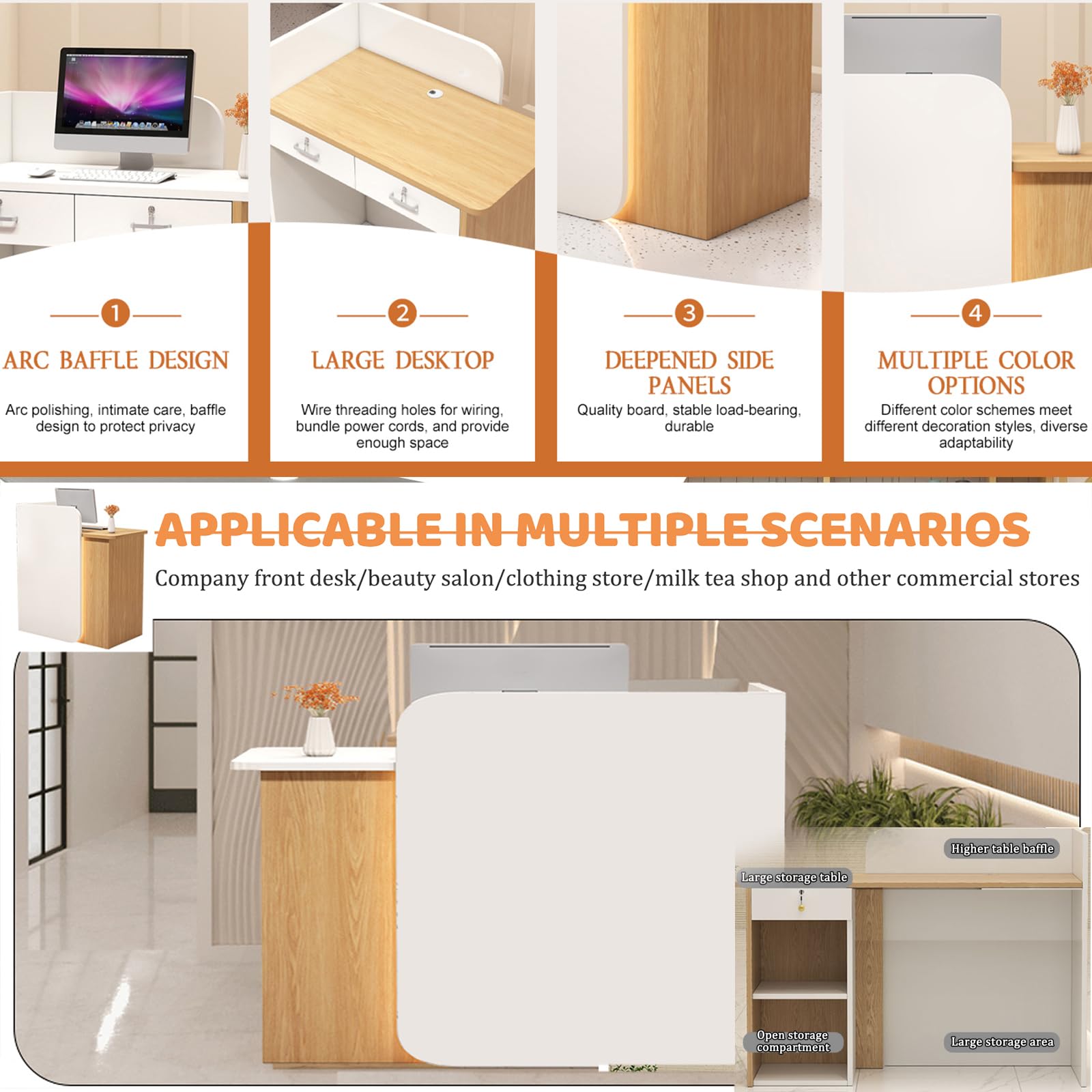 Mostrador De Recepción De Madera, Banco De Recepción Moderno Con Cajones Y Estante Abierto, Con Tira De Luces Led, Mostrador De Recepción Aptos Para Oficinas, Salones, Ideal Para Tiendas Recepciones