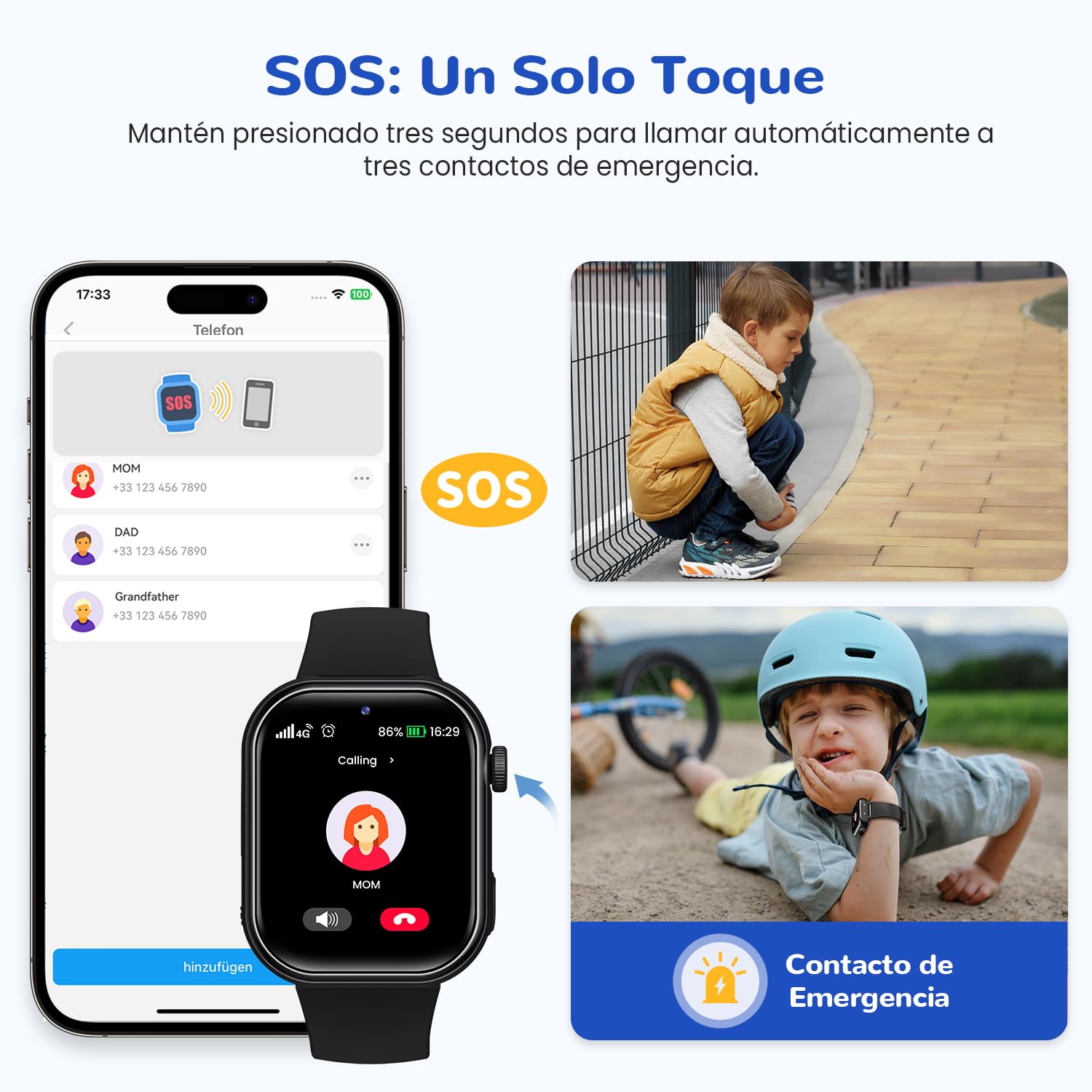 4G Reloj Inteligente Niño con GPS y Llamadas, Doble Cámara, Linterna, Negro
