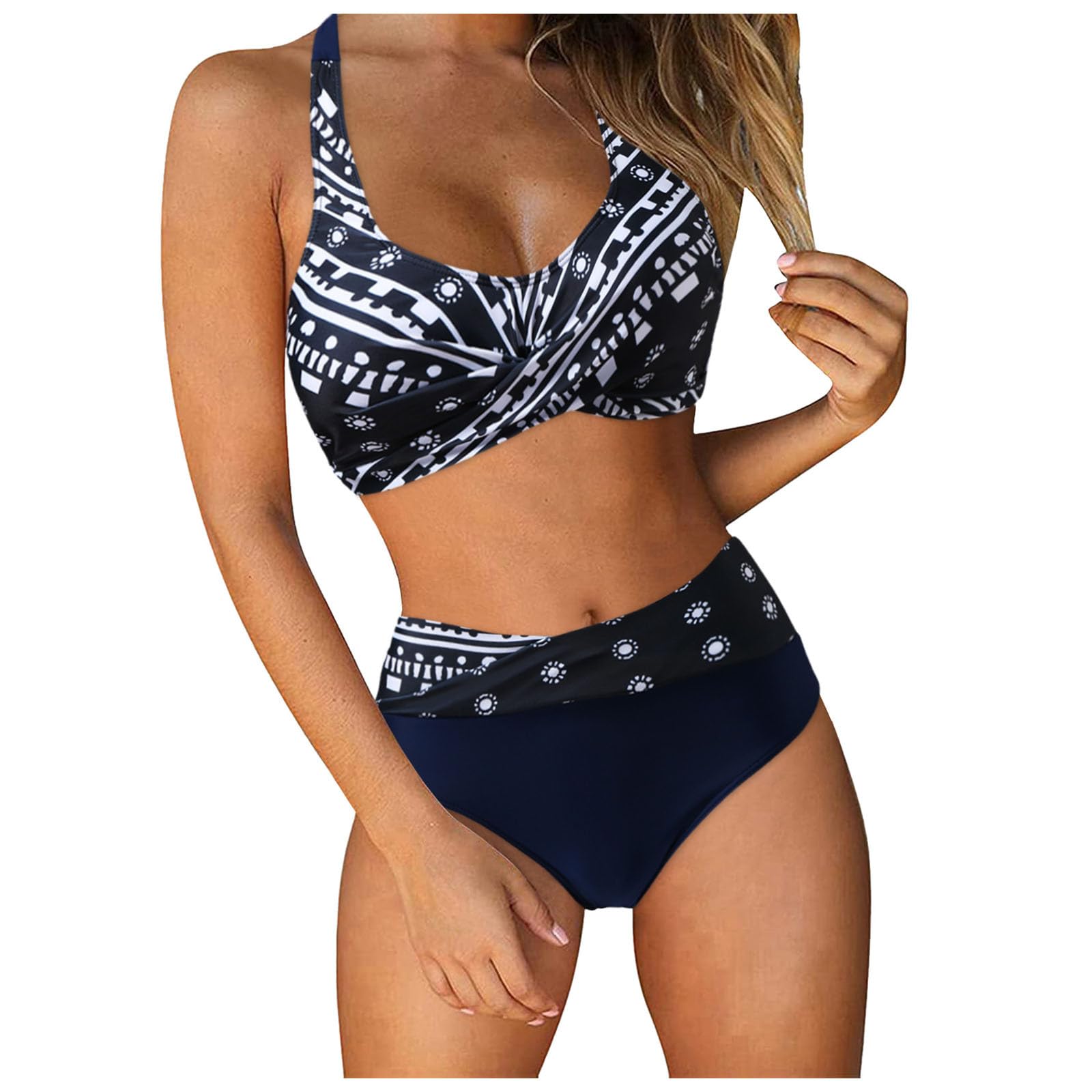 Zestawy bikini dla kobiet Wysoka talia Seksowny dwuczęściowy strój kąpielowy Push Up Zestaw retro z marszczonym nadrukiem