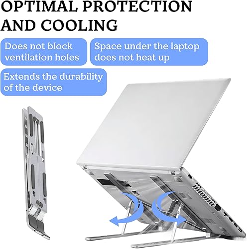 Miniatura 4 de FlexElevate - Soporte ajustable para laptop de 7 niveles, color plateado, acero al carbono, elevador ergonómico para escritorio, compatible con