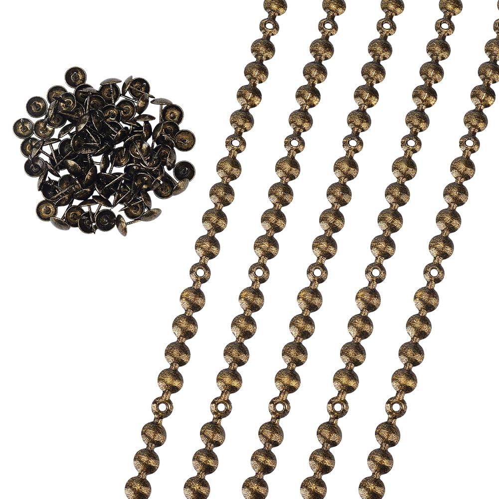 GORGECRAFT 5 Set 1m Upholstery Tacks Trims 10.5mm Metal Iron Round Head Glossy Stripe Decorative Nailhead Strips with 90Pcs Nails Loosing Tacks Matched for Sofa Chair Furniture Antique Bronze