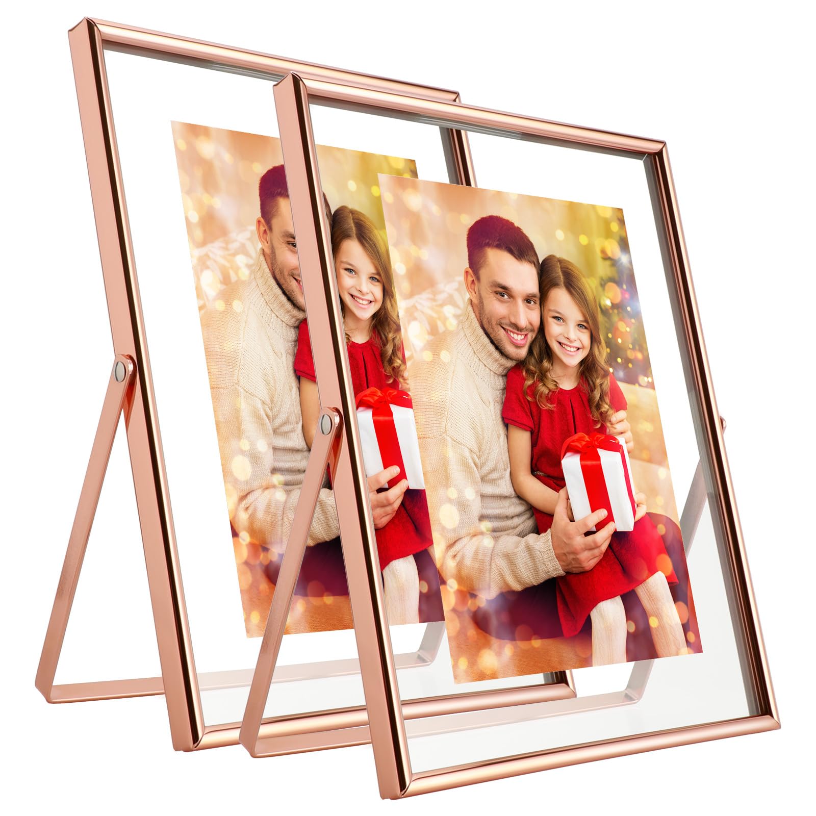 AhaGo Rose Gold Floating Picture Frame, 2 Set, 6x8 Inches, Vertical For Photo 6x8, 5x7, 4x6, Classy For Wedding, Anniversary, Birthday, Home or Office Decoration — image 1