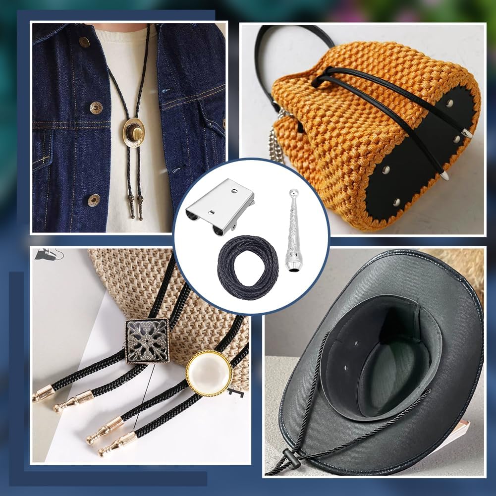 NBEADS 3 Sets Bolo Tie Making Kit, Bolo Tie Tips Replacement End Caps Kit Bolo Tie Buckle Accessories with 6 Pcs Alloy Cord End and 3 Pcs Iron Bolo Tie Slide Clasps for Bolo Tie Making, Platinum