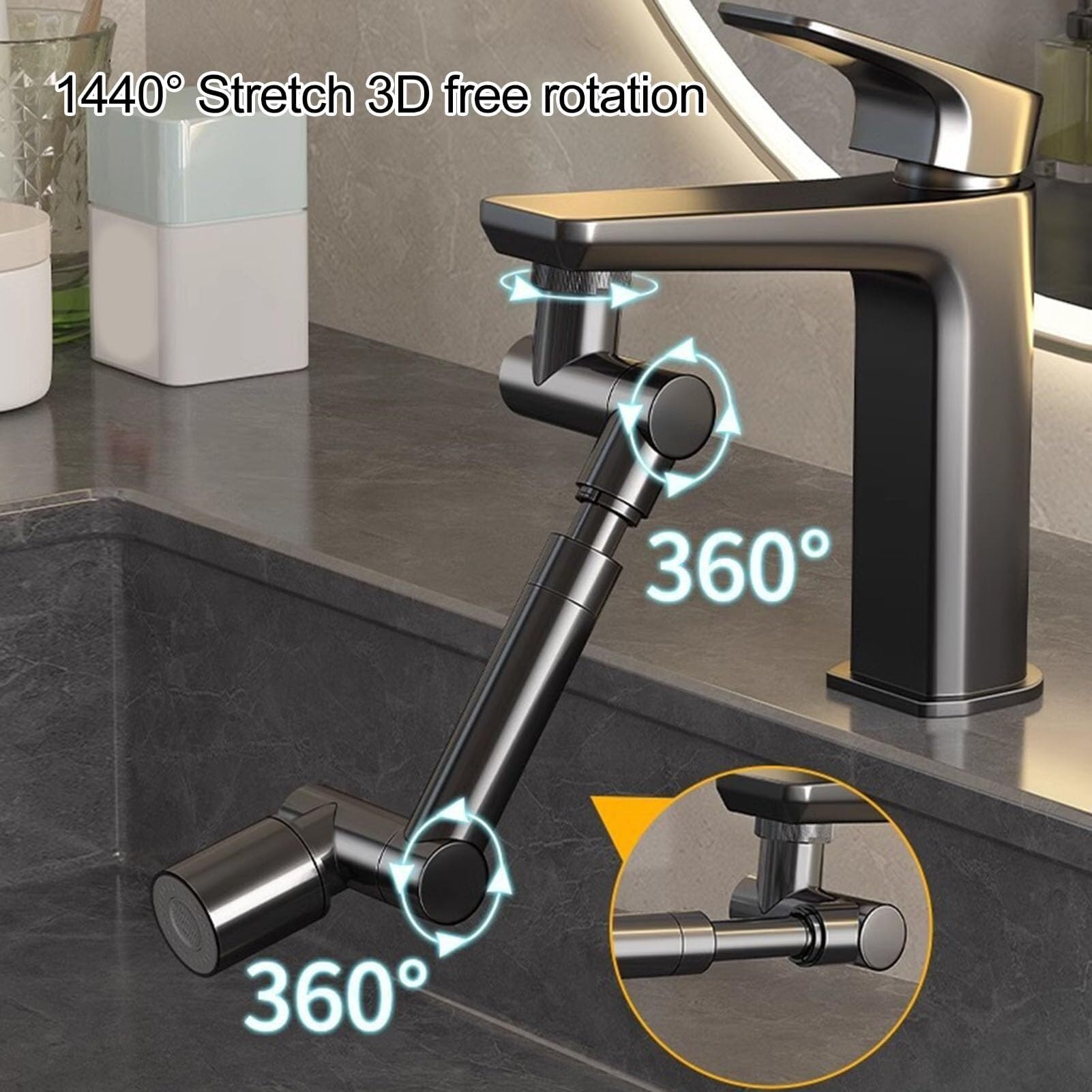 Prolunga Girevole a 360 Gradi per Rubinetto con ugello a spruzzo Regolabile – Facile Installazione per lavelli di Cucina e Bagno (Argento B)