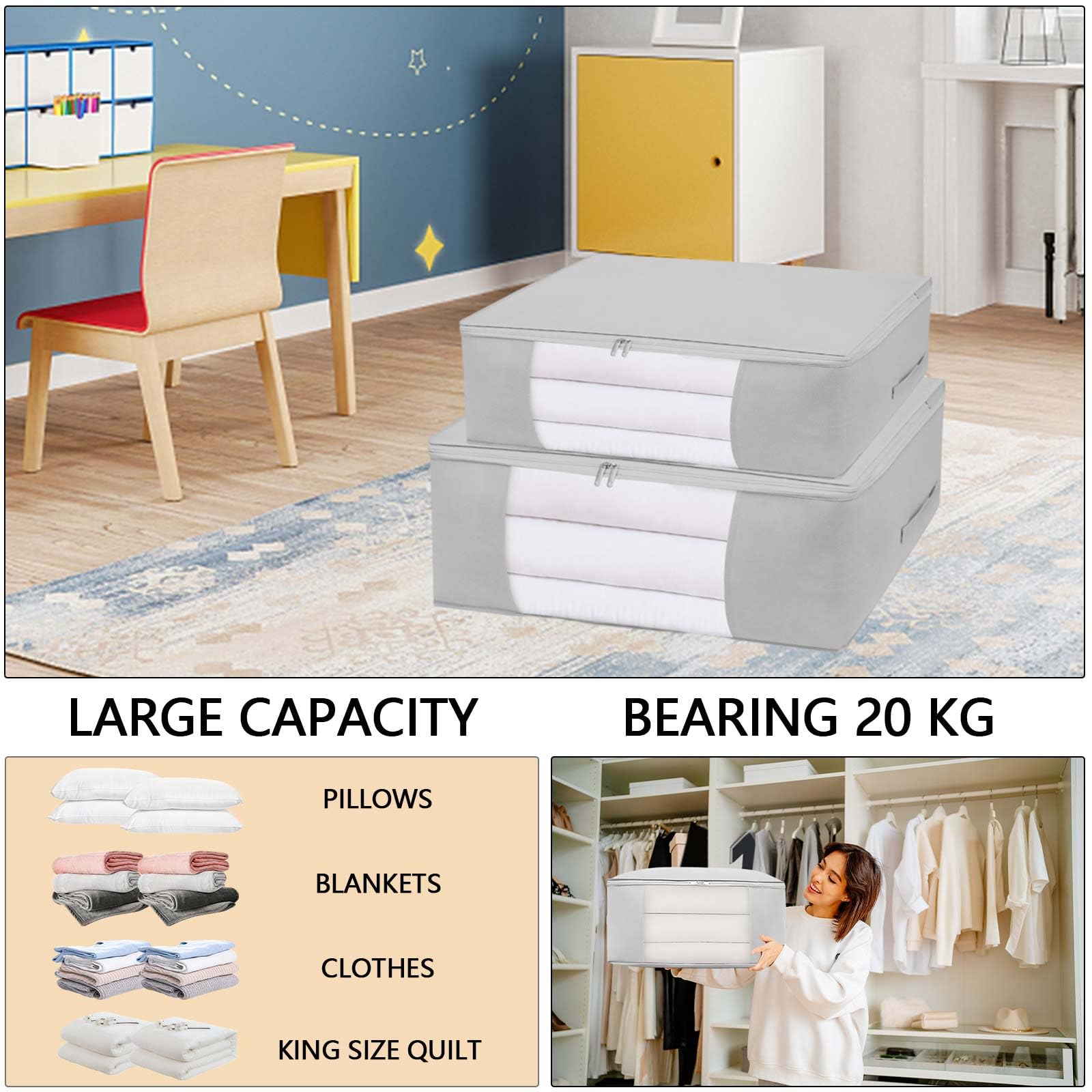 3 Scatole Organizzatrici Armadio Pieghevoli - Salvaspazio, 57x40x22cm, Materiale PEVA