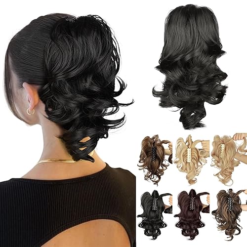 Vigorous Extensión de cola de caballo para mujer, extensiones de cabello sintético ondulado y flexible, cola de caballo para uso diario (negro