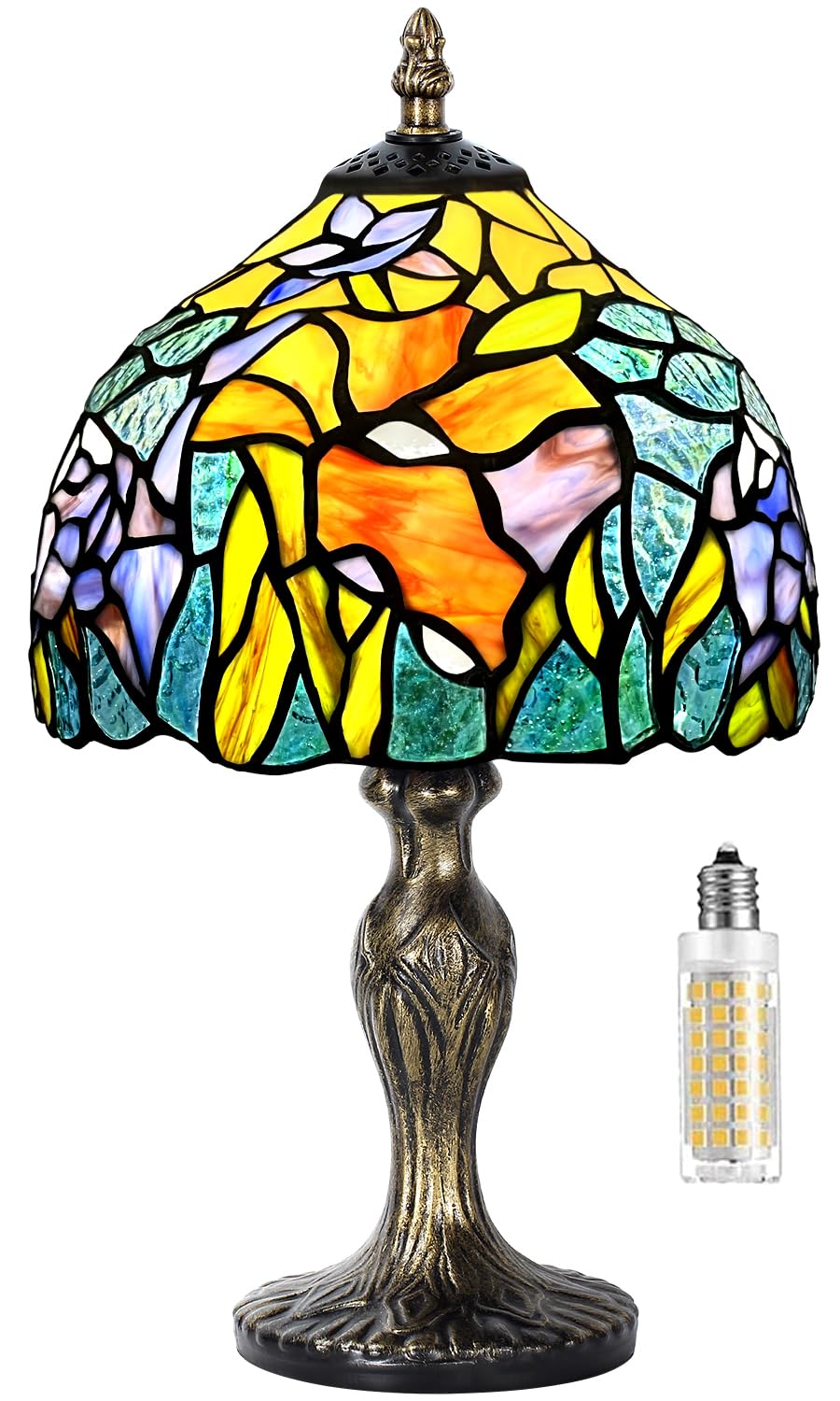 MIAOKE Stained Glass Lamp Table Lamp Stained Crystal Bead Style Table Light, Handmade Desk Bedside Table Night Lamp, Antique Art Craft Gifts Lover Kid Living Room Bedroom Desk Ligh(Begonia)