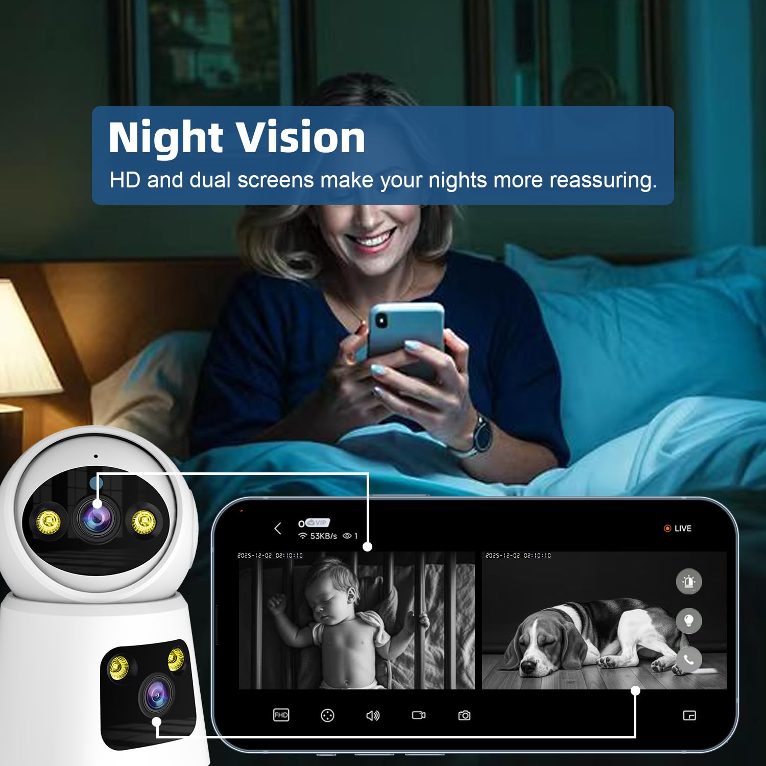 4MP Dual Lens Indoor Security Camera, 360° Pan/Tilt Baby & Pet Monitor, 2.4G/5G WiFi, Motion Tracking, 24/7 Cloud/SD, 2-Wege-Audio, Funktioniert mit Mobile App & PCs
